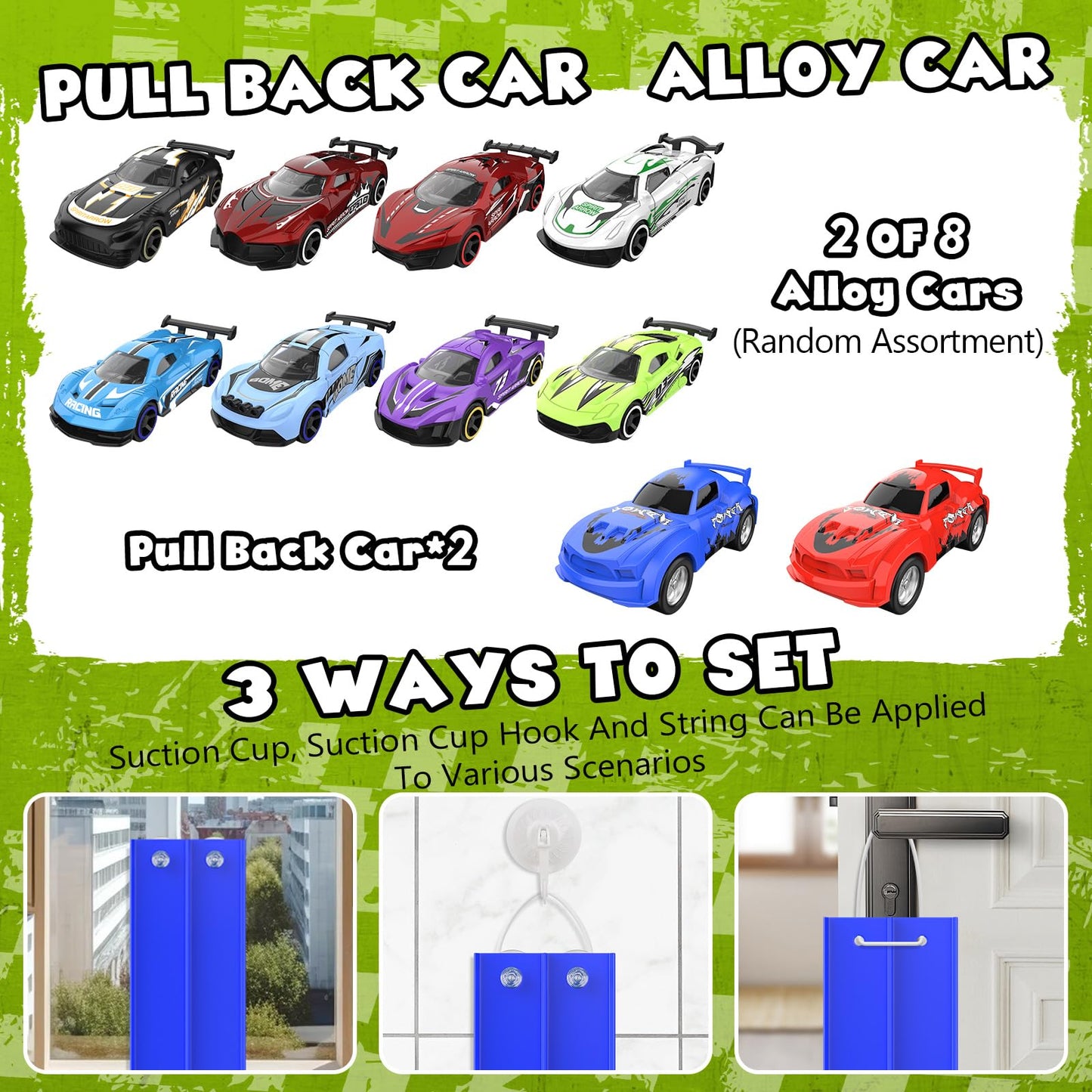 Wupuaait Flexible Race Car Track for Kids, 15Ft Race Track Toy with 4 Cars and Suction Cups, Rolls Up Portable Racetrack Compatible with All 1:64 Cars Toys, Birthday Gifts Toys for Boys Girls