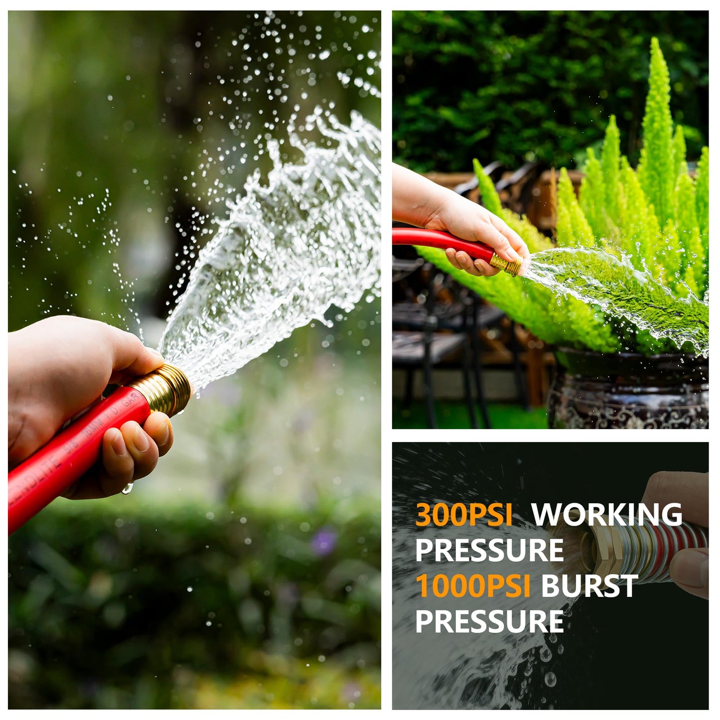 BLENDLITE 5/8" Garden Hose 50ft, -40℉ To 190℉ Hot/Cold, Heavy Duty,Flexible, 300psi Working, 1000psi Burst, 3/4" Brass Fittings with Hose Protector Coil Spring for Outdoor,Yard, Farm