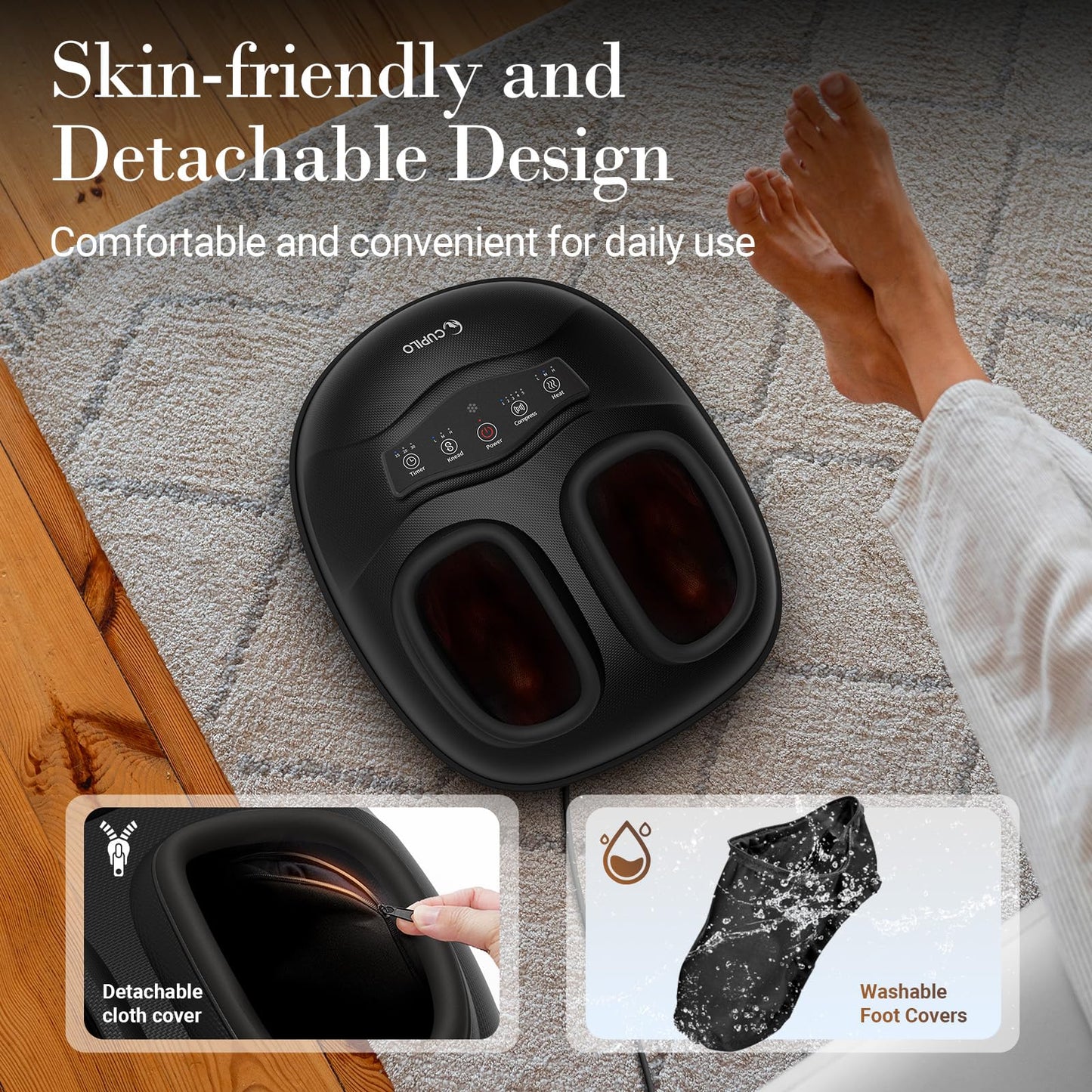 CuPiLo Foot Massager for Neuropathy Pain Relief - [2026 New Version] Deep Kneading Feet Massager with App Control for Plantar Fasciitis, Foot Massager with Heat Kneading, Gifts for Women Men