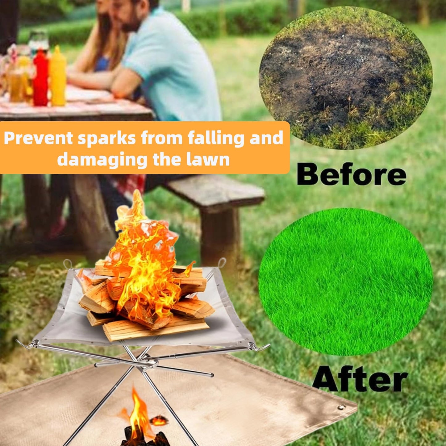 Portable Fire Pit for Camping,22 inch Outdoor Folding Fireplace with Heat Resistant Firepit Mat & Carrying Bag,Upgrade 304 Stainless Steel Mesh BBQ Fire Bowl for Picnics,Campfire,Backyard,Garden