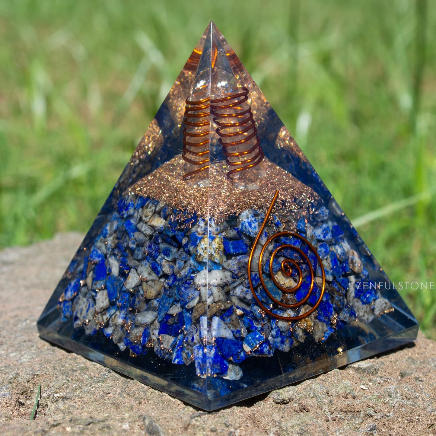Lapis Lazuli Orgone Pyramid for Wisdom, Harmony, Honest & Self-Awareness | Orgonite pyramids with Copper Coil and Crystal Quartz for Chakra Protection