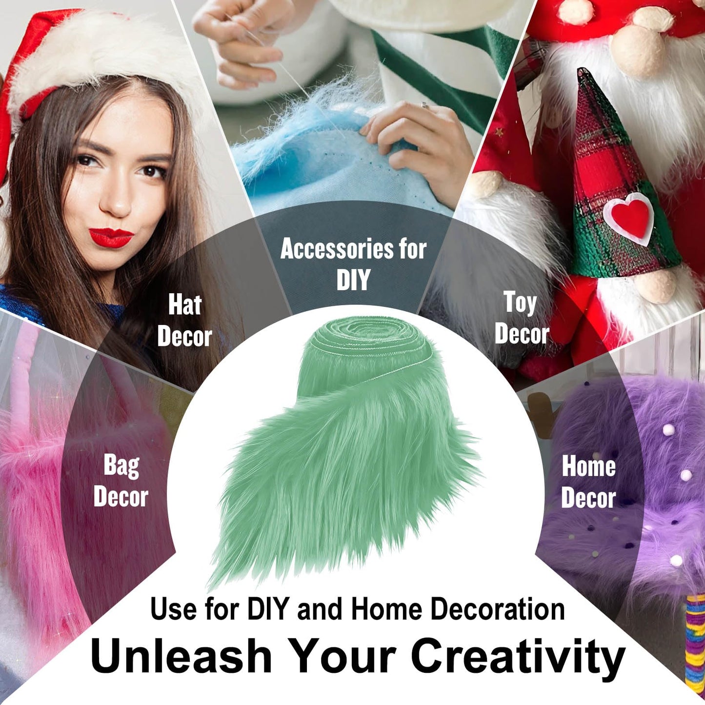 Light Green 8x60Inch Faux Fur Shaggy Plush Faux Fur, Fabric Precut Strips Fluffy Fuzzy Faux Fur, Craft Beard Hair, Beard Miniature Dolls Rugs Mats Gift, Winter Halloween Christmas Costume Party Decor