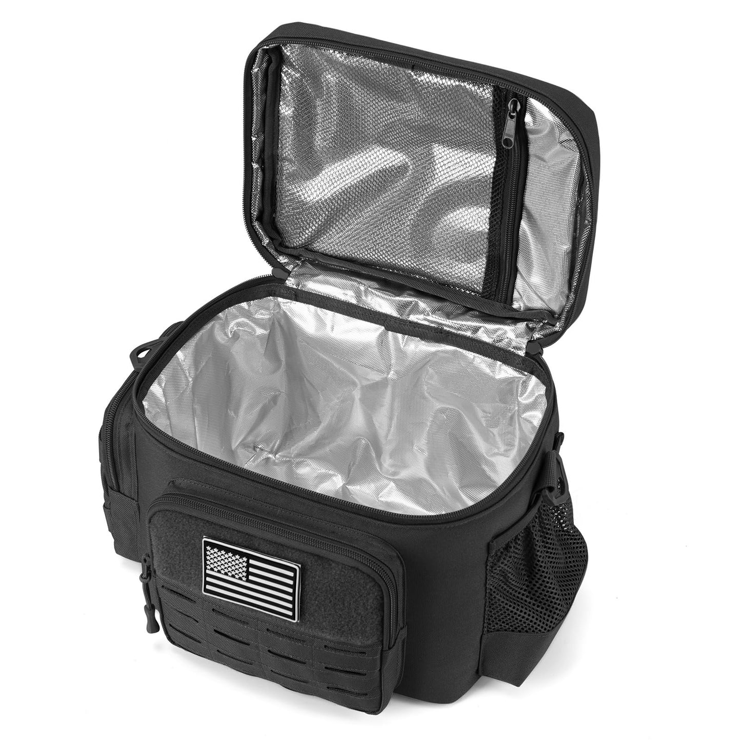 QT&QY Tactical Lunch Bag for mens Military heavy duty lunch box work Leakproof insulated Durable Thermal Cooler Bag for Adult Meal for Office Camping Picnic Pail MOLLE Webbing Black