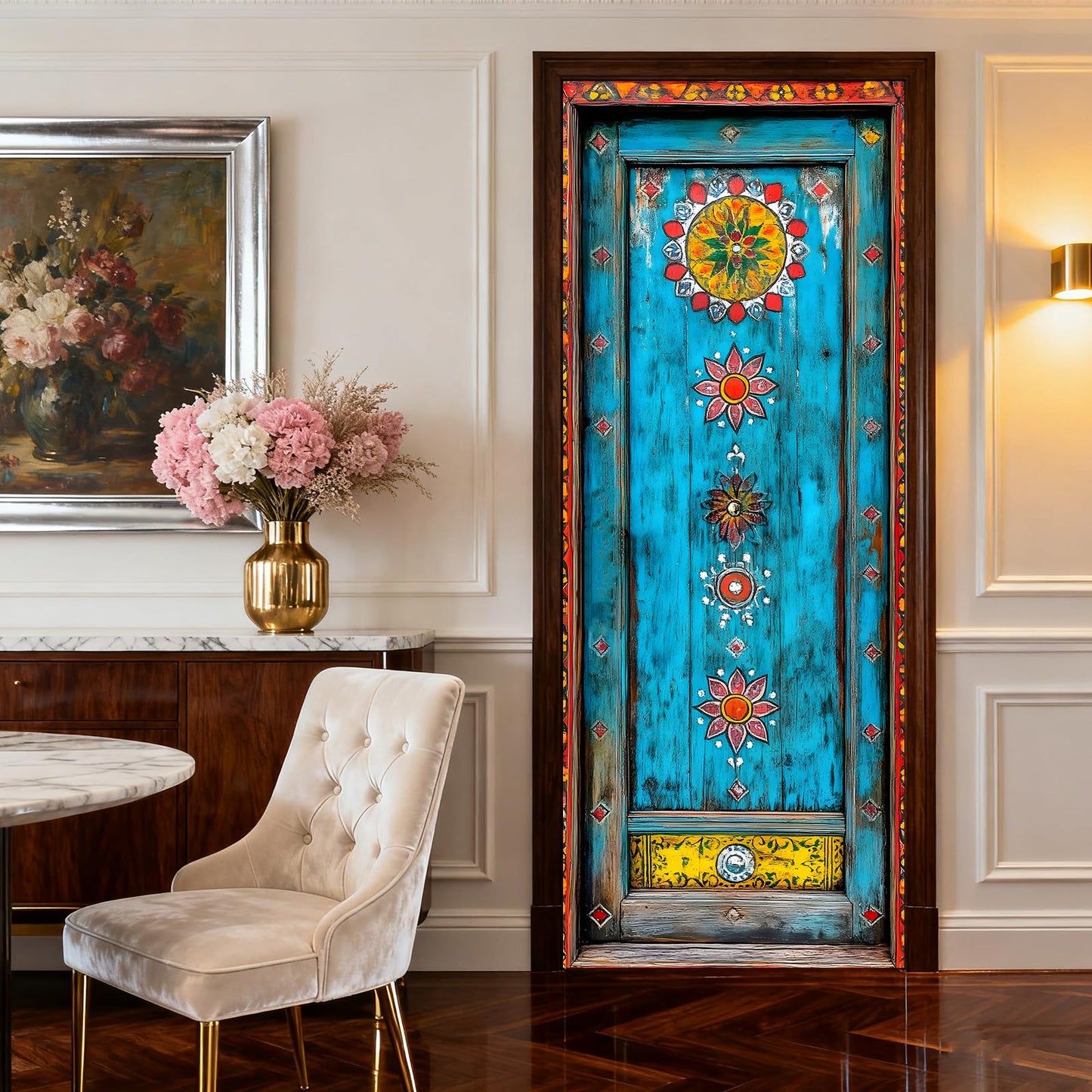 Nuxovilar Door Sticker Door Covers Decorative Stickers Peel and Stick Floral Pattern PVC 30.3x78.7 inches Decorative Stickers Peel and Stick Decor Home entryway Kitchen