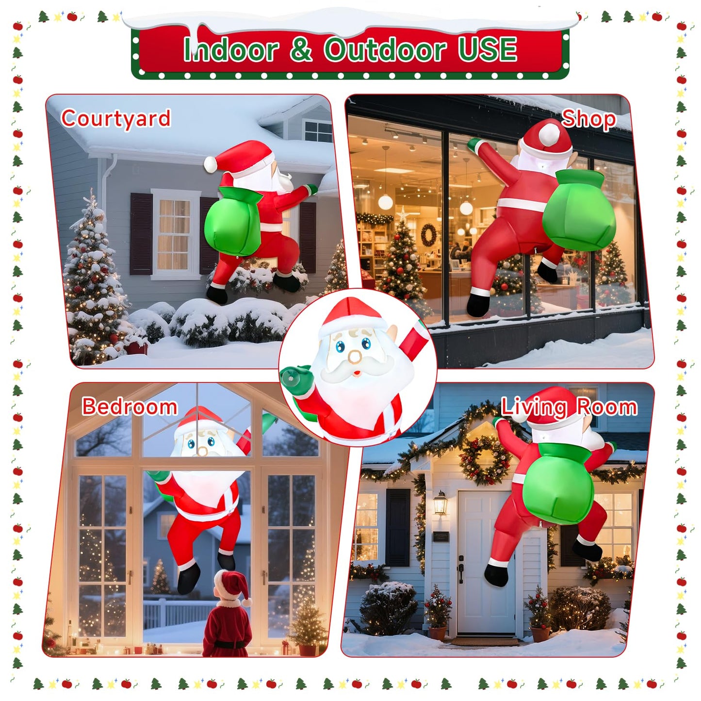 3 FT Christmas Inflatables Outdoor Decorations, Funny Cute Hanging Santa Claus with Gift Bag, Build-in LED Lights, Blow Up Xmas Decor for Indoor Yard Outside Fall Vacation Holiday Party Lawn