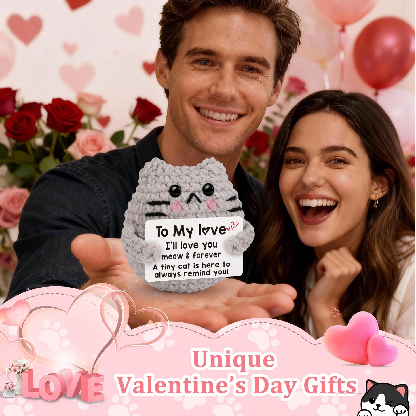 tGifGLonyi Anniversary Birthday Gifts for Women Men Gifts for Him Her Boyfriend Girlfriend Handmade Crochet Cat I Love You Valentines Day Gift for Couples Wife Husband