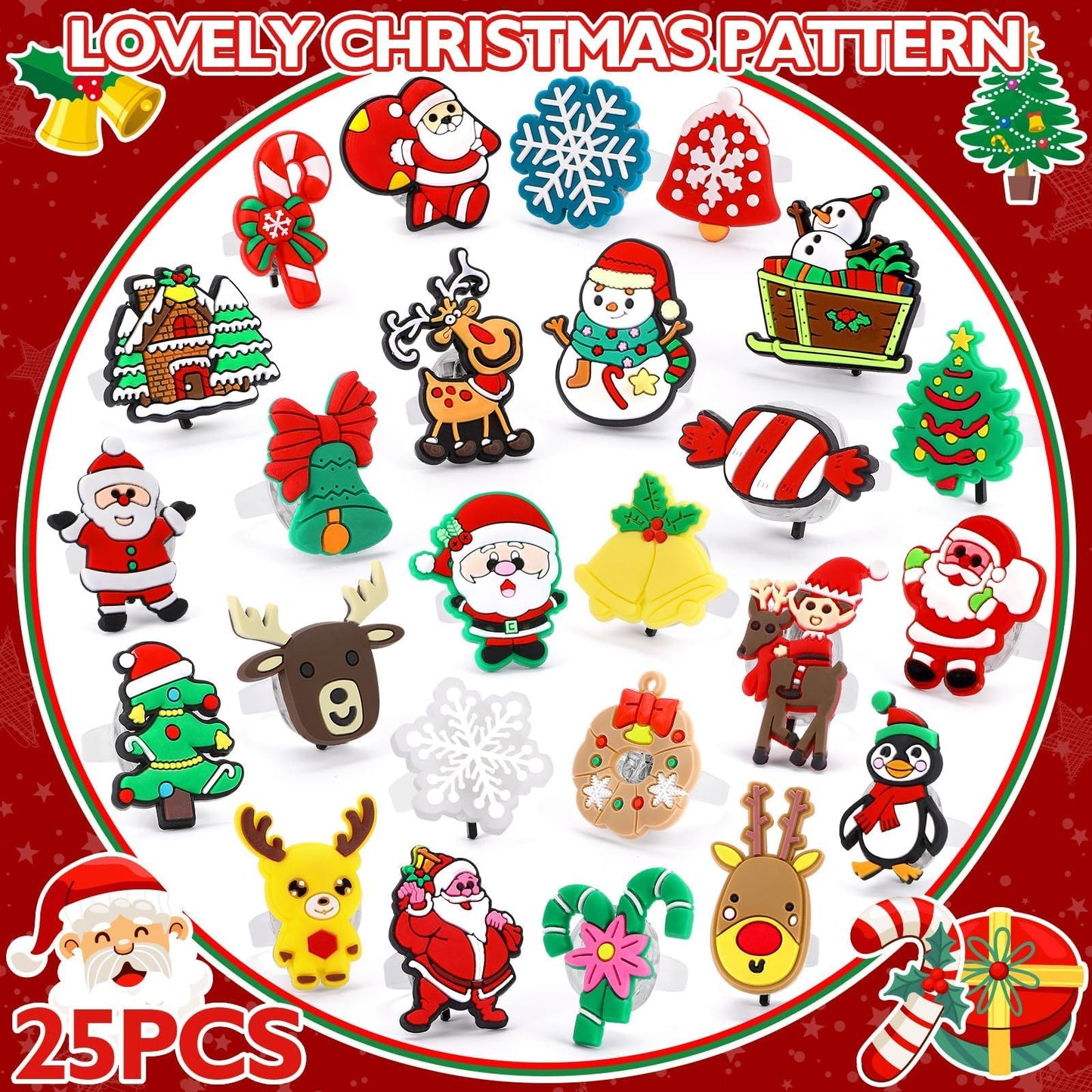 Coluans Christmas Stocking Stuffers for Kid 25Pcs Toys Christmas Party Favors for Kid LED Light Up Rings Flash Glow in The Dark Goodie Bag Stuffers Non Candy Gift Bag Fillers