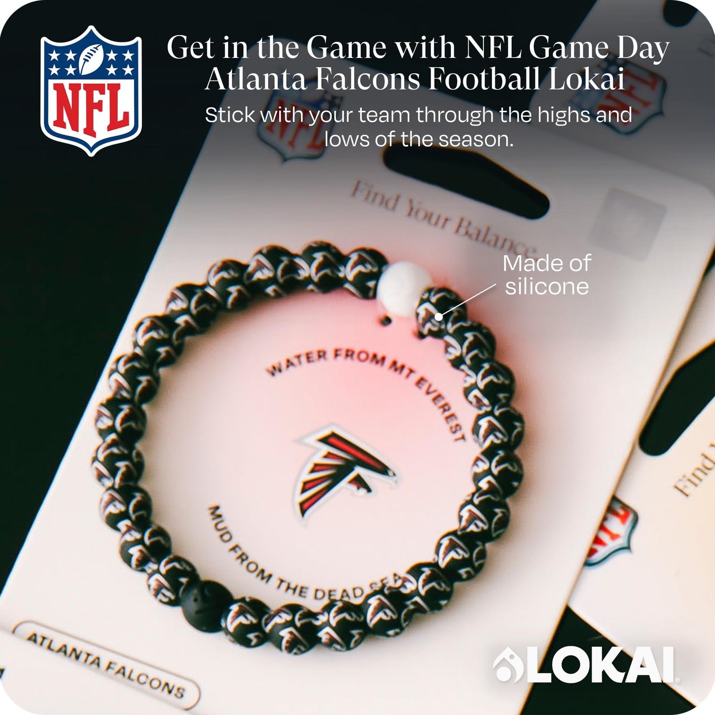 Lokai Silicone Beaded Bracelet for Men & Women, NFL Football Collection - Atlanta Falcons, Medium - Silicone Jewelry Fashion Bracelet Slides-On for Comfortable Fit