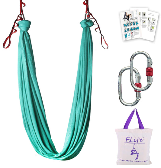 Aerial Yoga Hammock 5.5 Yards Premium Silk Fabric Swing for Antigravity Inversion Include Daisy Chain,Carabiner and Pose Guide (Turquoise)