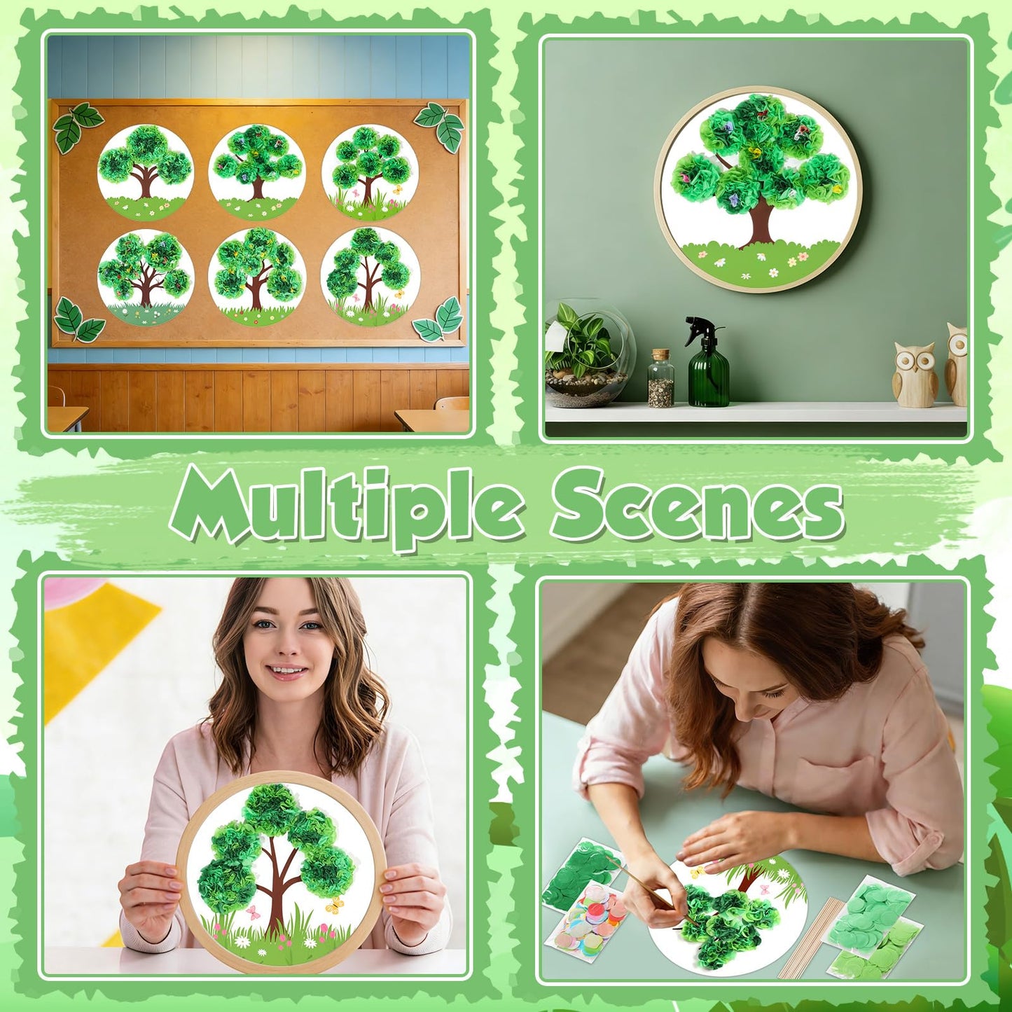 ZOIIWA Spring Poke-in Craft Kit Make Your Own Springtime Tree Ornament Spring Tree Crafts Kit Summer Poking Art Decor for Home Creative Activity Art Project Birthday Party Decor Supplies 12 Sets