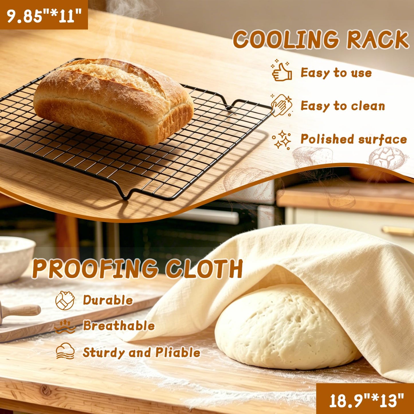 52 Pcs Sourdough Starter Kit, Sourdough Bread Baking Supplies with 9" Round & 10" Oval Banneton Bread Proofing Basket, Cooling Rack, Sour Dough Starter Jar, Bread Making Kit Gifts for Women Wife Mom