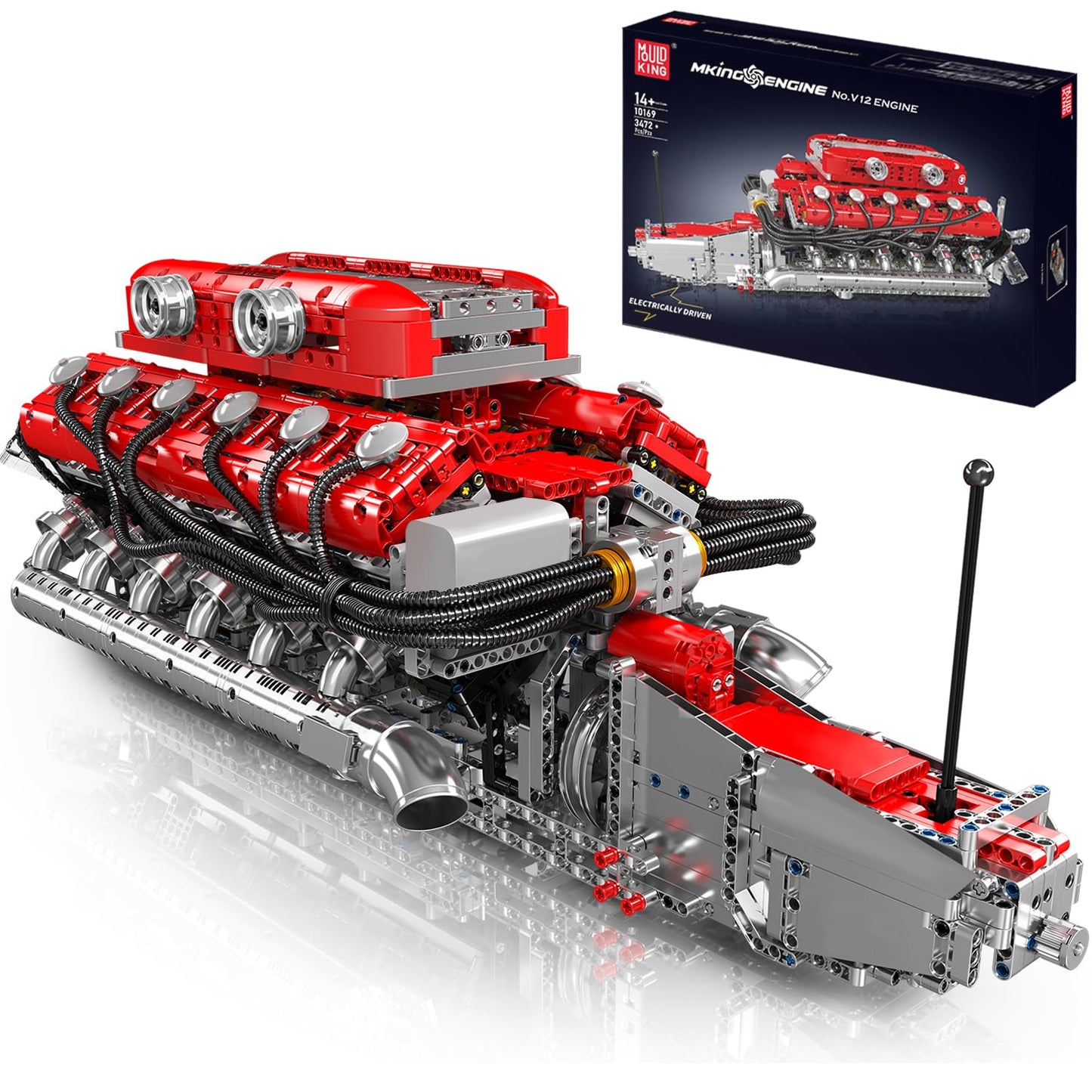 Mould King V12 Engine Model Kit that Runs - Motorized Mini Engines Building Blocks Set with Battery & Gearshift, Car Construction STEM Toy for Adults, DIY Mechanic Engineering Kit (3472+ PCS)