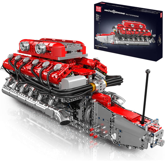 Mould King V12 Engine Model Kit that Runs - Motorized Mini Engines Building Blocks Set with Battery & Gearshift, Car Construction STEM Toy for Adults, DIY Mechanic Engineering Kit (3472+ PCS)