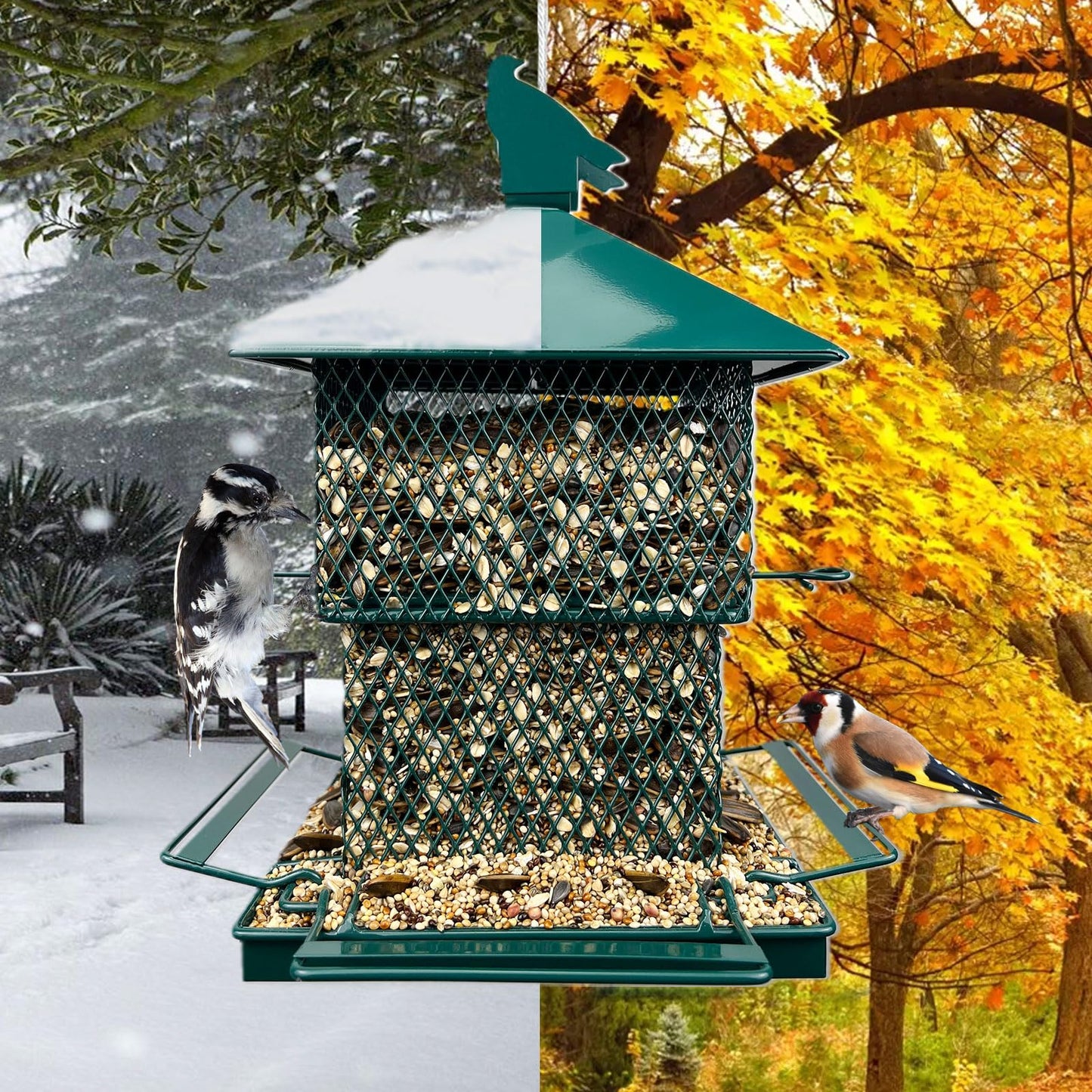 Bird Feeders for Outdoor Hanging, Heavy Duty Metal Bird Feeder, 6lb Large Capacity, Supports Cardinal, Finch, Blue Jay and Wild Birds