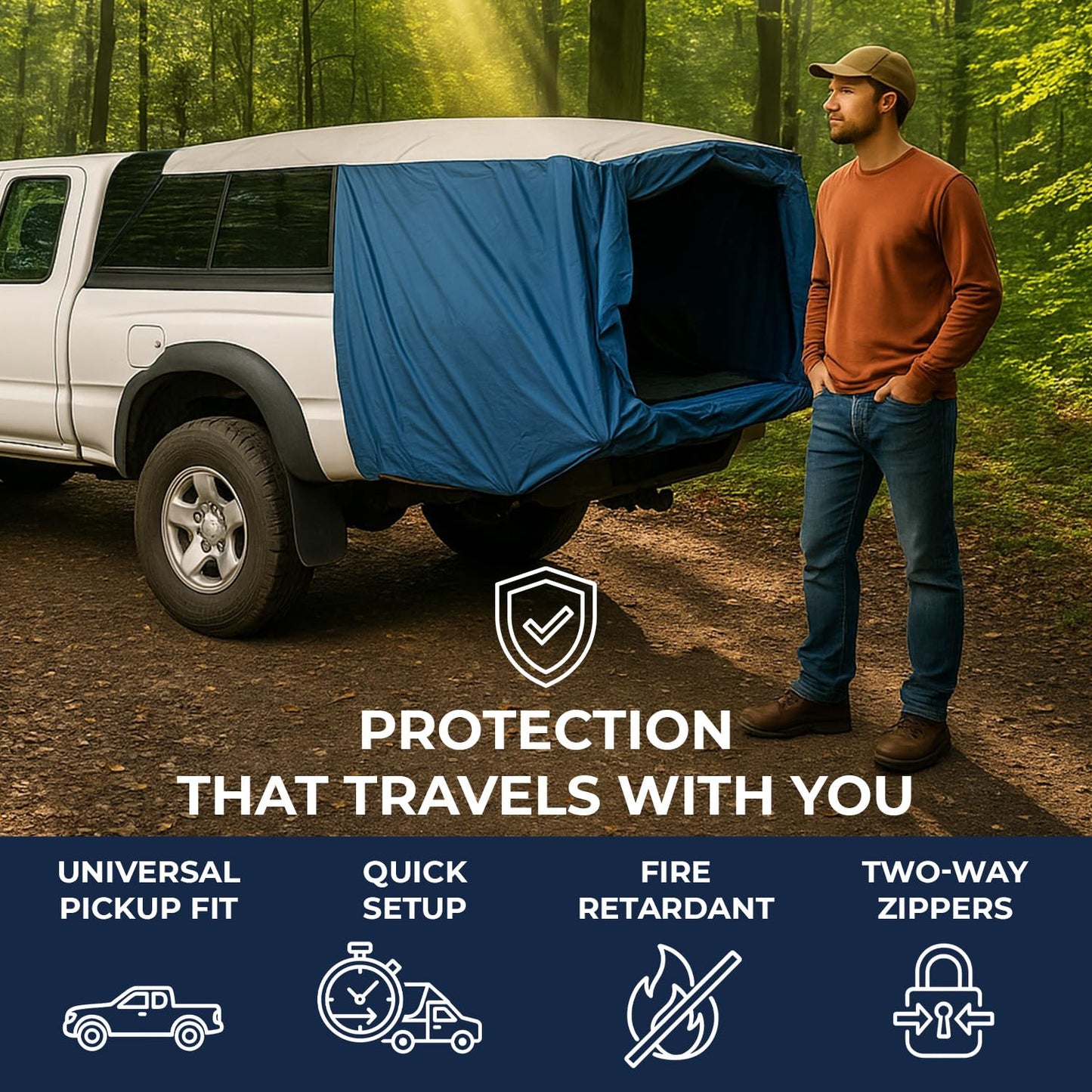 DAC DA2 Full-Size Truck Bed Tent for Caps– Fits Ford F-150, Chevy Silverado, Toyota Tundra, Tacoma (2005+), Tailgate ≥ 58" – Converts Truck with Cap into Camping Tent