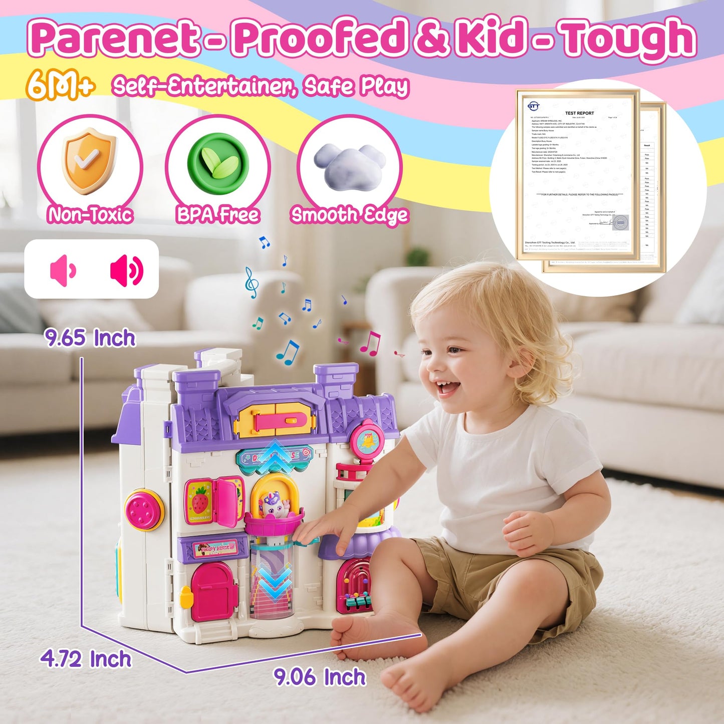 Nicella Busy Board for 1 Year Old Girl Gifts, Montessori Toys for 1 2 Year Old - 56+ Activities Bilingual Music Learning Sensory Toys for Toddlers 1-3 - Birthday Gift for 1+ Year Old Girl Boy