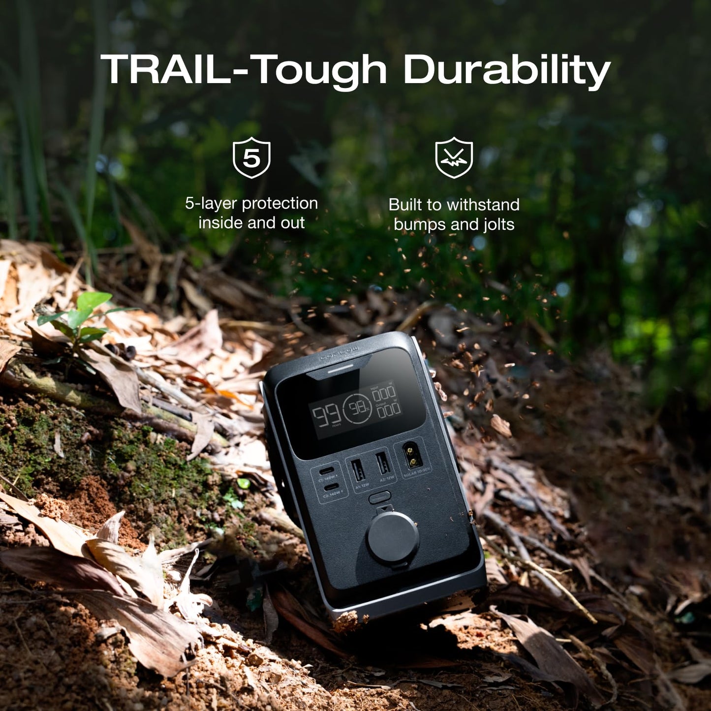 EF ECOFLOW TRAIL 300 DC Power Bank Station, 288Wh Outdoor Portable Power Station, LiFePO4 Battery, 300W DC Output, Compact Solar Generator for Camping, Travel, and Emergency (No Wall Charger Included)