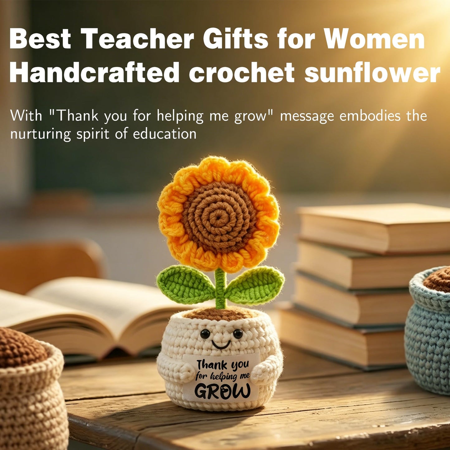 U-Goforst Teacher Appreciation Gifts for Women, Gifts for Teachers, Teacher Gifts Supplies with Makeup Bags Crochet Sunflower Bookmark Bracelet Socks for Teacher Appreciation