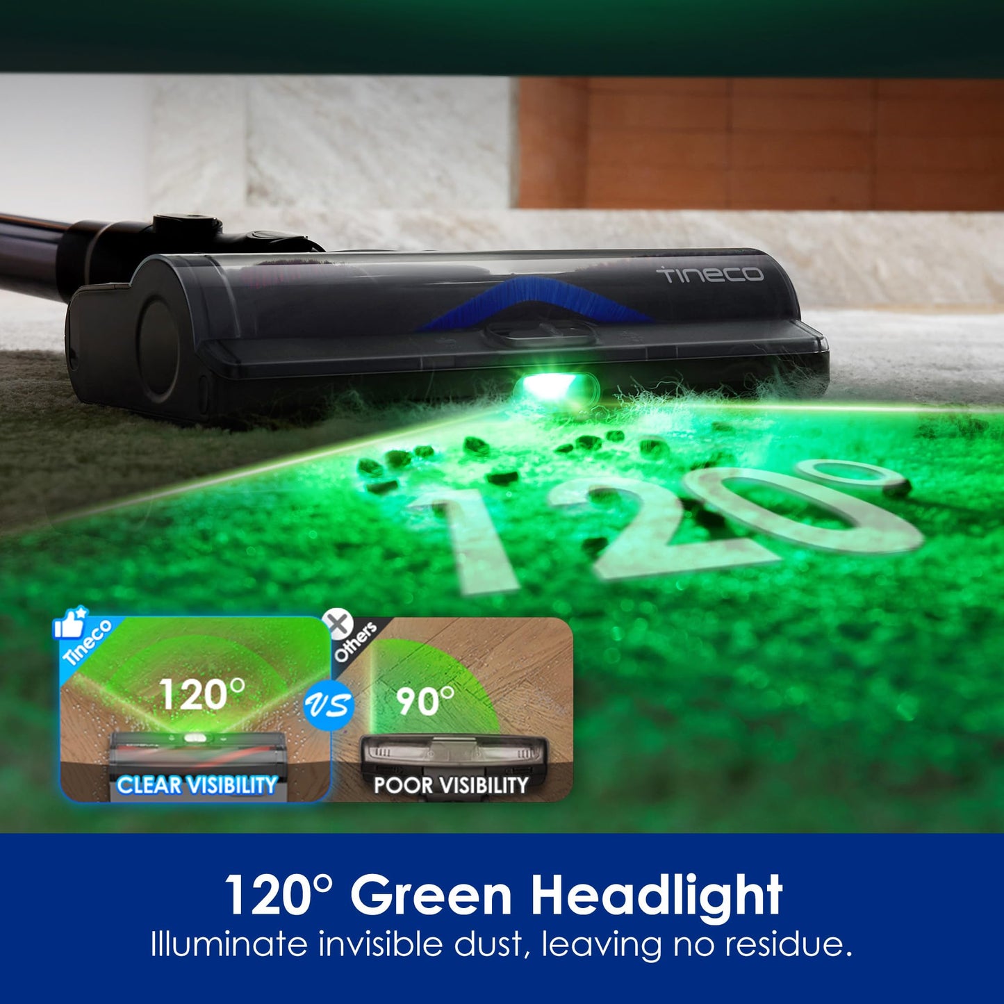 Tineco Pure ONE S50 Pro Cordless Stick Vacuum Cleaner, 200AW Powerful Suction, Zero Tangle Brush, 95Min Runtime, 180° Foldable Tube, 120° Green Light, Easily Tackles Large Debris Stick Vacuum