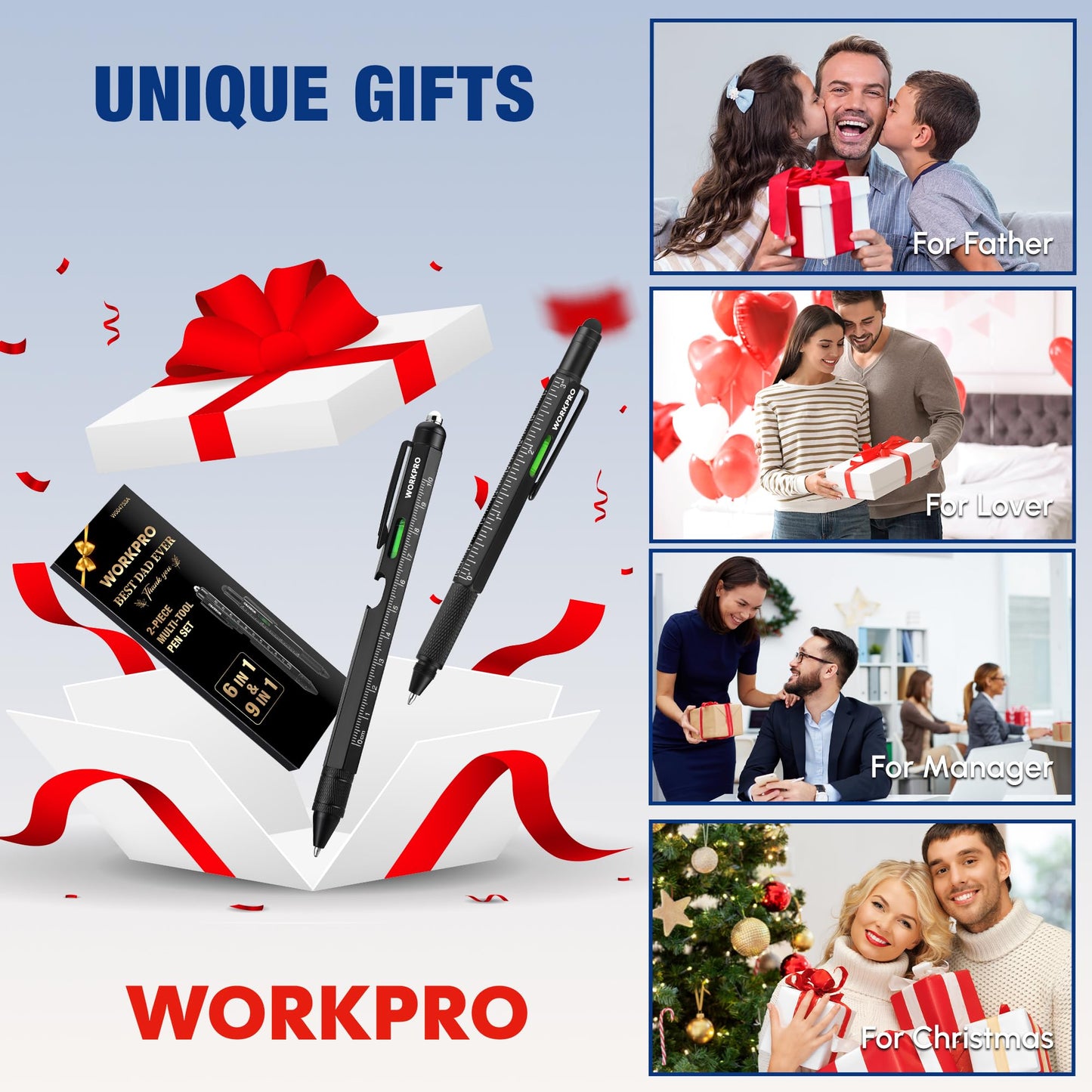 WORKPRO Father’s Day Gifts for Men, 9 Functions Multi-tool Pen Set, Birthday Gifts for Who Have Everything, Cool EDC Gadgets for Men, Stocking Stuffers, for Dad Grandpa Husband Him Adults Boyfriend