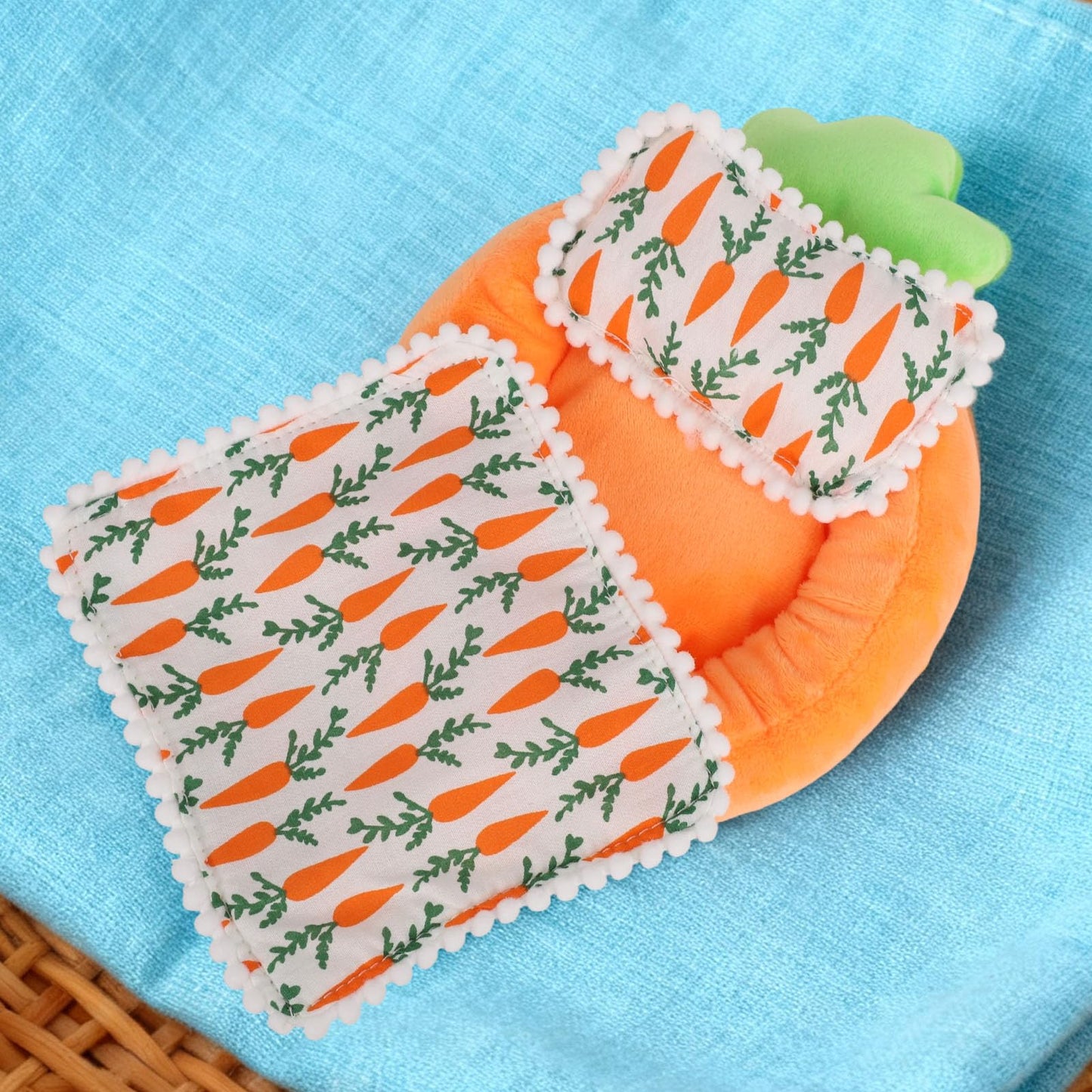 Mini Bed Sofa for 17cm/6.69in Doll, Cute Small Crib Bed Doll Quilt and Pillow Soft Furniture Bedroom Accessory Collectors Toy DIY Decoration Display Gifts(Orange Carrot)
