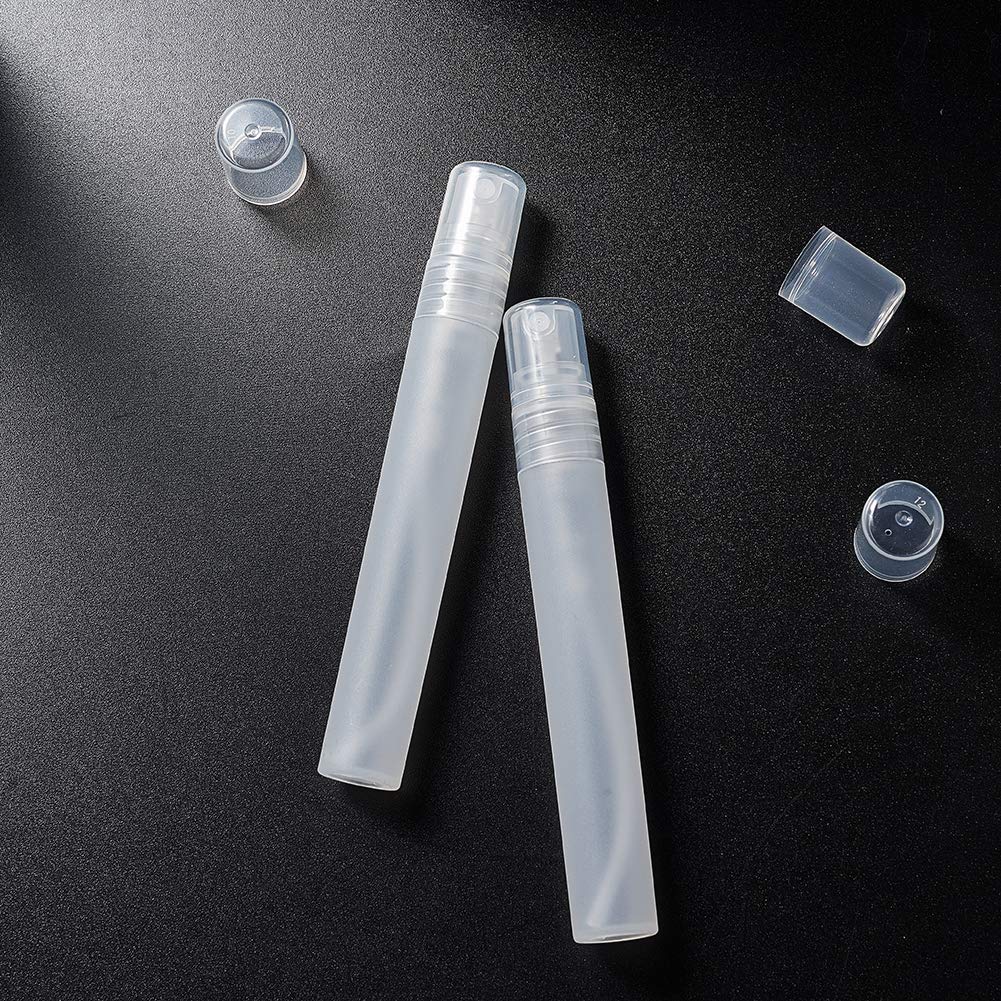 BENECREAT 24 Pack 10ml Frosted Plastic Perfume Tubes Fine Mist Spray Bottle Travel Essentials for Essential Oil, Perfume, Toner, Cleaning Liquid, Festival Gift