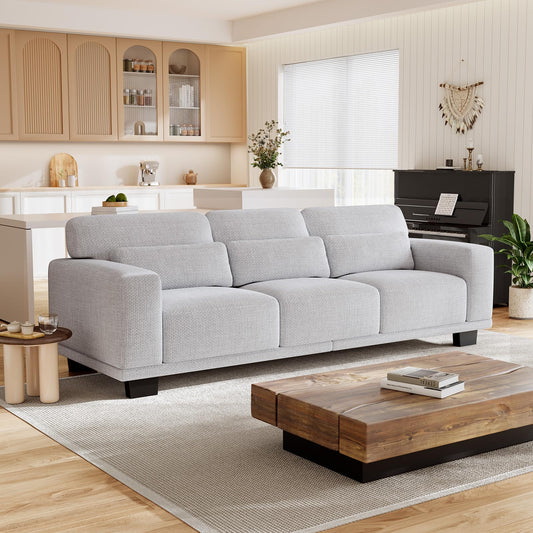 Marsail 89 Inch Sofa, 3-Seater Modern Comfy Couch with Deep Seats, Upholstered Linen Couches for Living Room, Bedroom, Office,Apartment, Grey