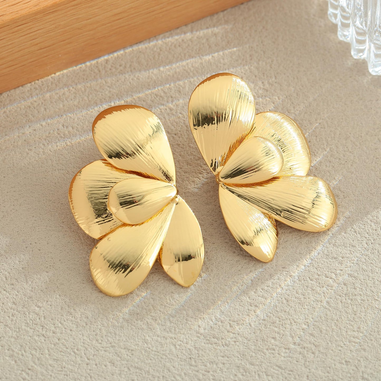 ENSKEFEN Gold Flower Earrings for Women Boho Vintage Bold Floral Earring Trendy Chunky Statement Summer Petal Earrings