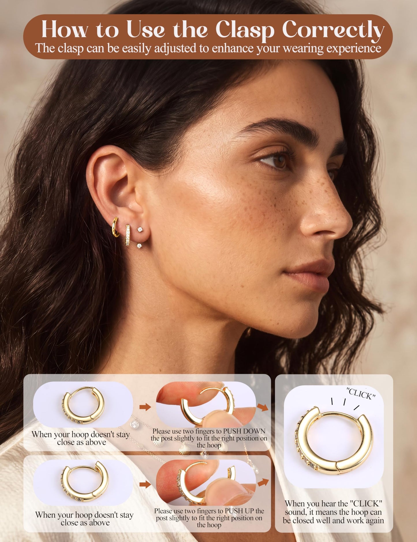 MILACOLATO 925 Sterling Silver Earrings for Women, 14K Gold Plated Small Huggie Hoop Earrings Sets for Multiple Piercing Hypoallergenic Jewelry, CZ Cartilage Earrings Stacks Trendy Jewelry Gifts, 3 Pairs-D