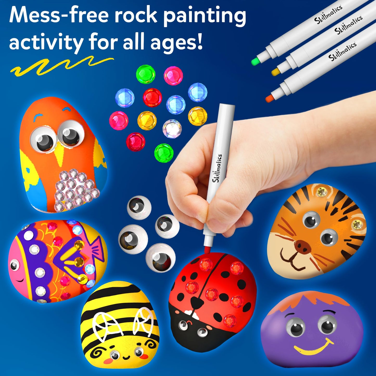 Skillmatics Rock Painting Kit - Mess-Free Art & Craft Kit for Girls & Boys, Craft Kits & Supplies, DIY Creative Activity, Screen-Free Fun, Gifts for Kids Ages 4, 5, 6, 7, 8, 9, 10, 11,12