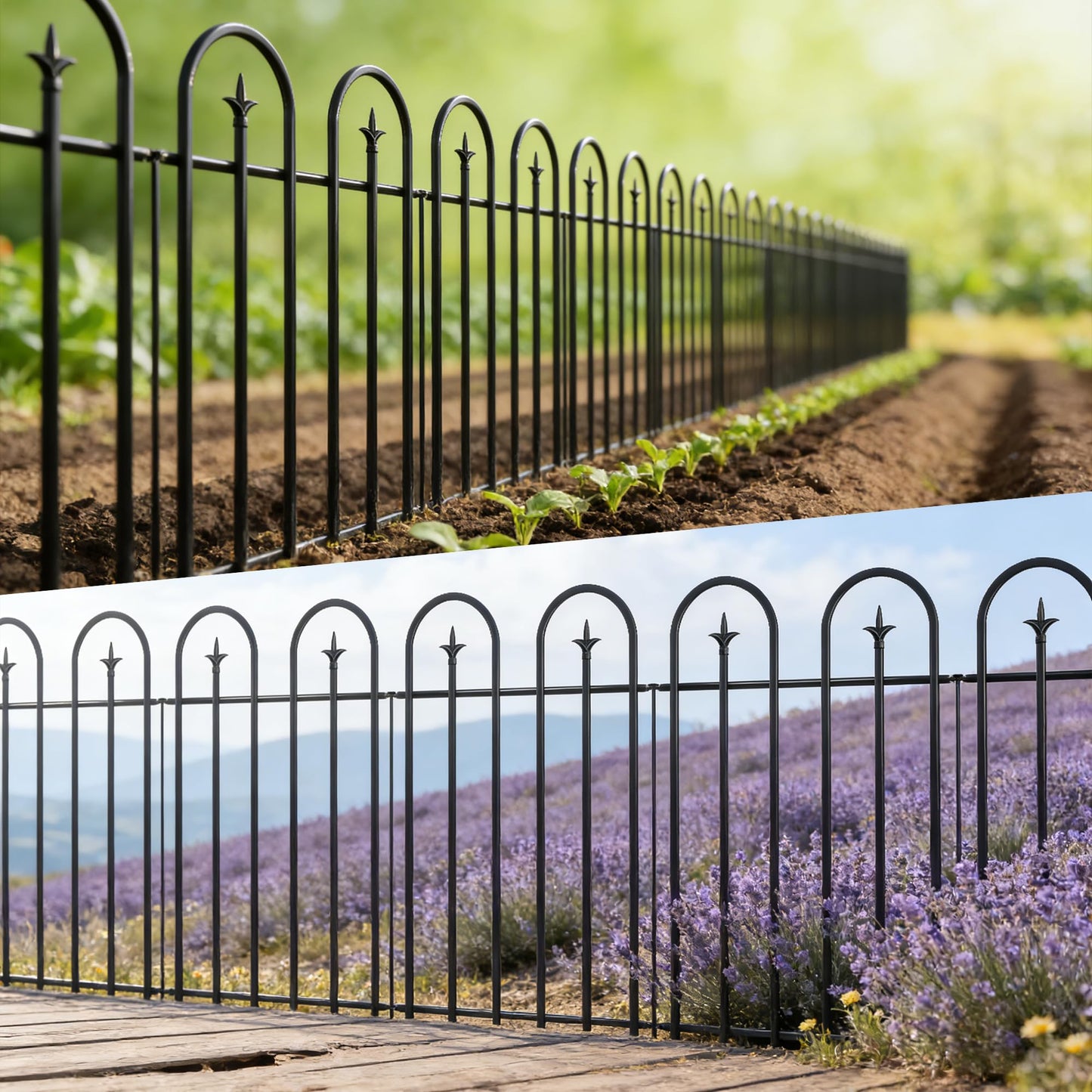 ARIFARO 36" H x 28" W No Dig Garden Fence, 5 Panels 11.6ft Black Metal Decorative Fence, Rustproof Easy Assembly Garden Border for Flower Bed, Yard, Patio