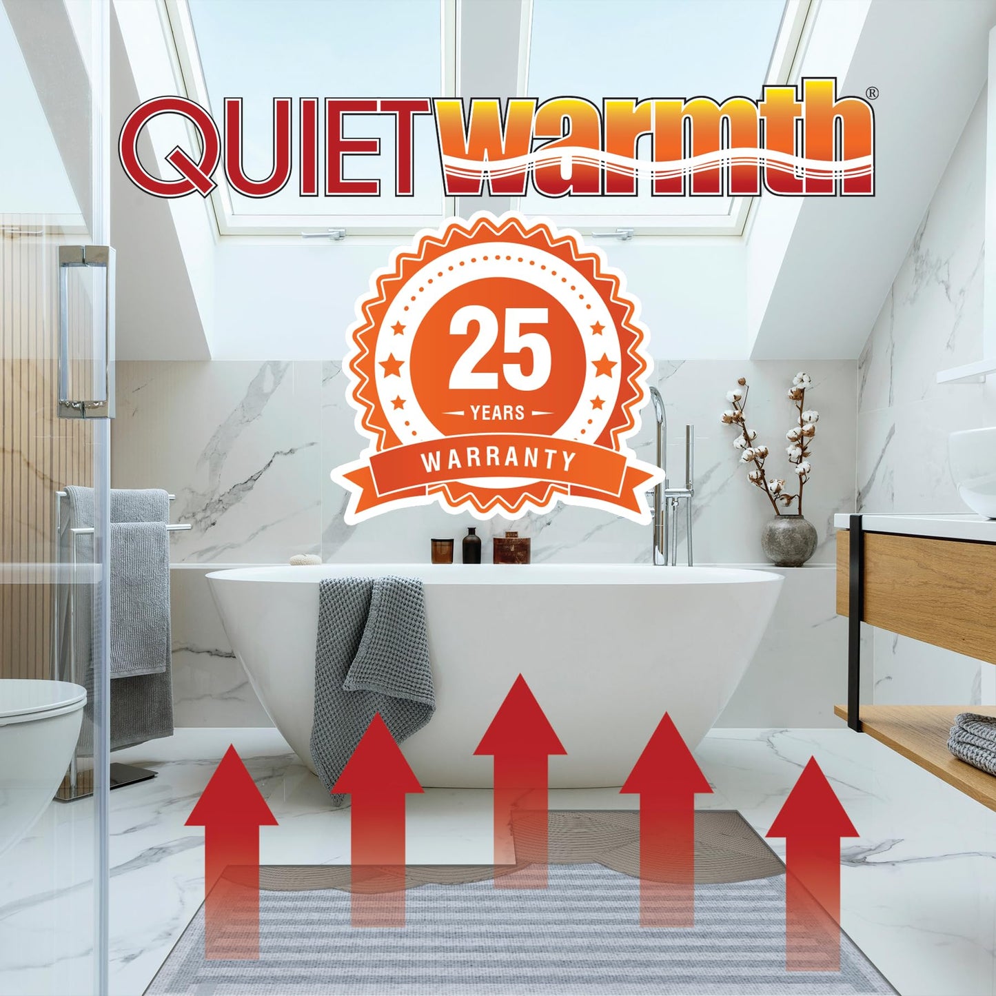QuietWarmth Tile QWARMKITGDF Radiant Floor Heating Starter Kit Mat w/Programmable Thermostat for Tile, Stone, and Glued Flooring - Cuttable Mat Size 3’x10' 120Volt (Covers 30sf)