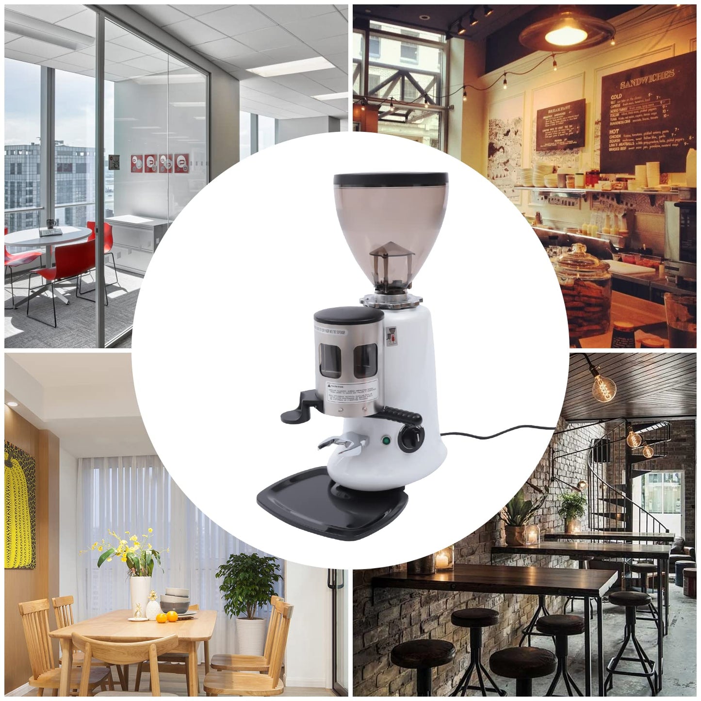 Commercial Coffee Grinder, 110V 350W Electric Coffee Grinder Semi-Auto Burr Mill Espresso Coffee Makers Grinding Tool with Grinding+Hopper for Homes, Coffee Shops, Offices, Restaurants