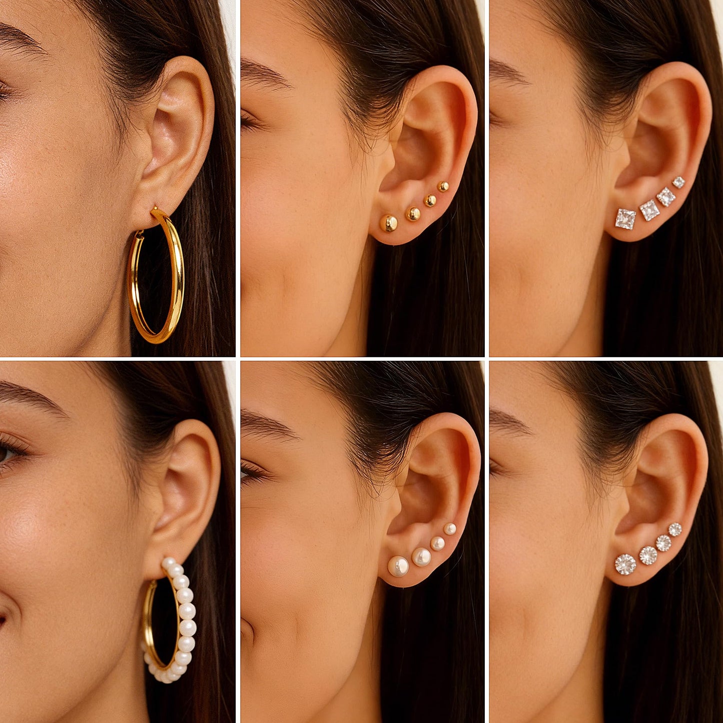 FAXHION 68 Pcs Gold Jewelry Set for Women with 7 Necklace, 17 Bracelet, 5 Hoop Earrings, 15 Stud Earrings, 24 Knuckle Rings for Women Jewelry Set for Women