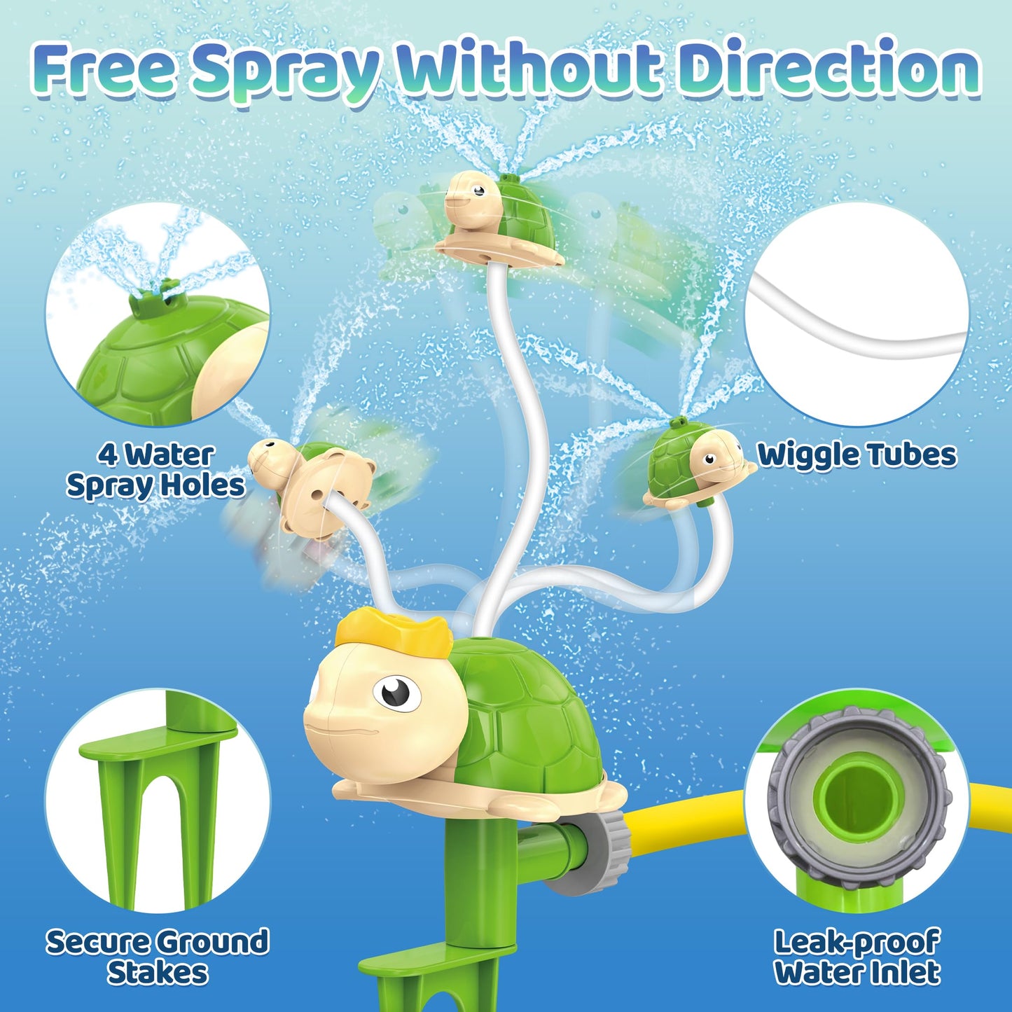 Blidinner Spinning Green Turtle Kids Sprinkler Toy - Outdoor Summer Toys Splashing Fun, Sprays Up to 8ft High, Attaches to Garden Hose, Kids Sprinklers for Yard, Ideal for Boys Girls Ages1-3 3-5 4-8