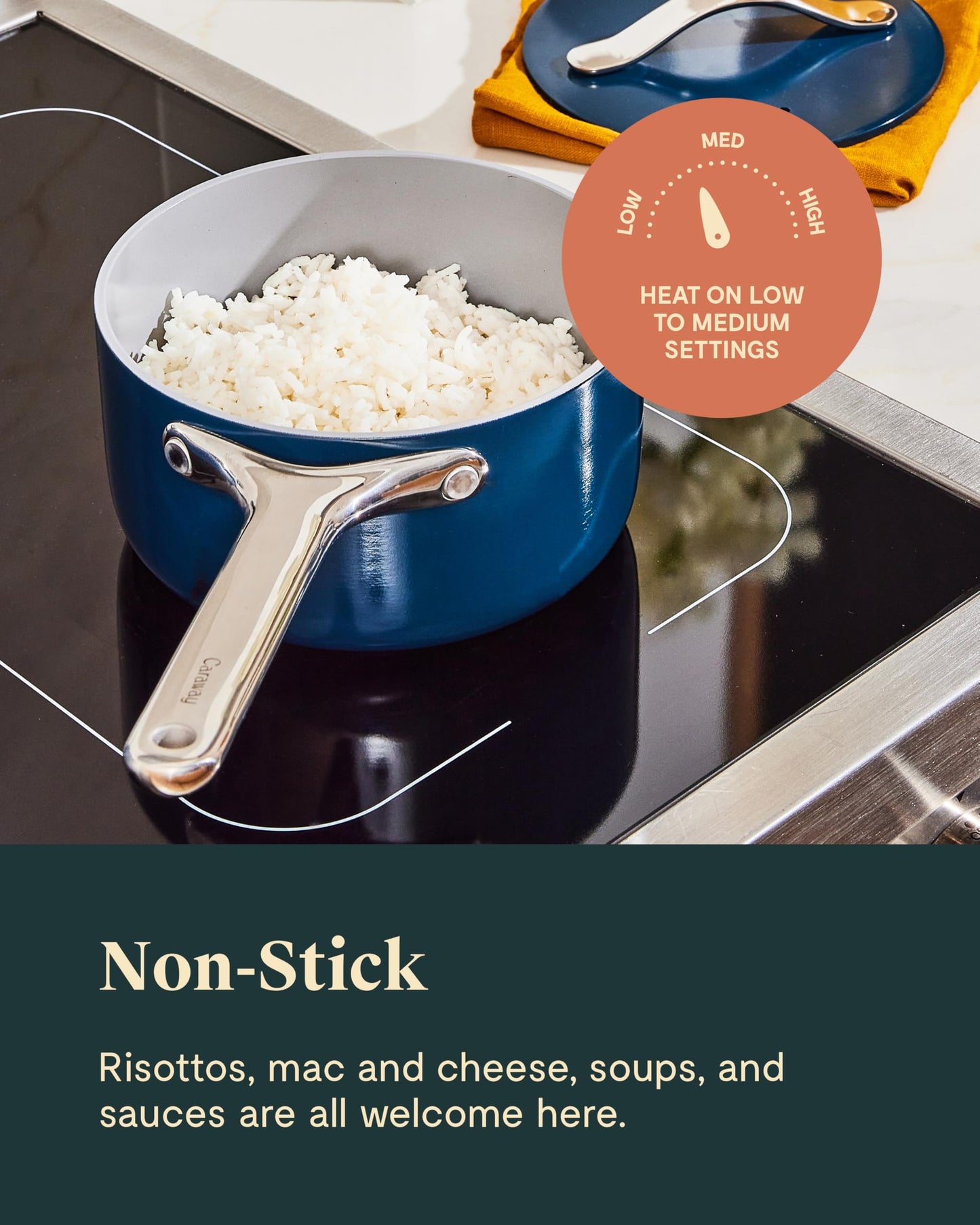Caraway Nonstick Ceramic Sauce Pan with Lid (3 qt) - Non Toxic, PTFE & PFOA Free - Oven Safe & Compatible with All Stovetops (Gas, Electric & Induction) - Navy