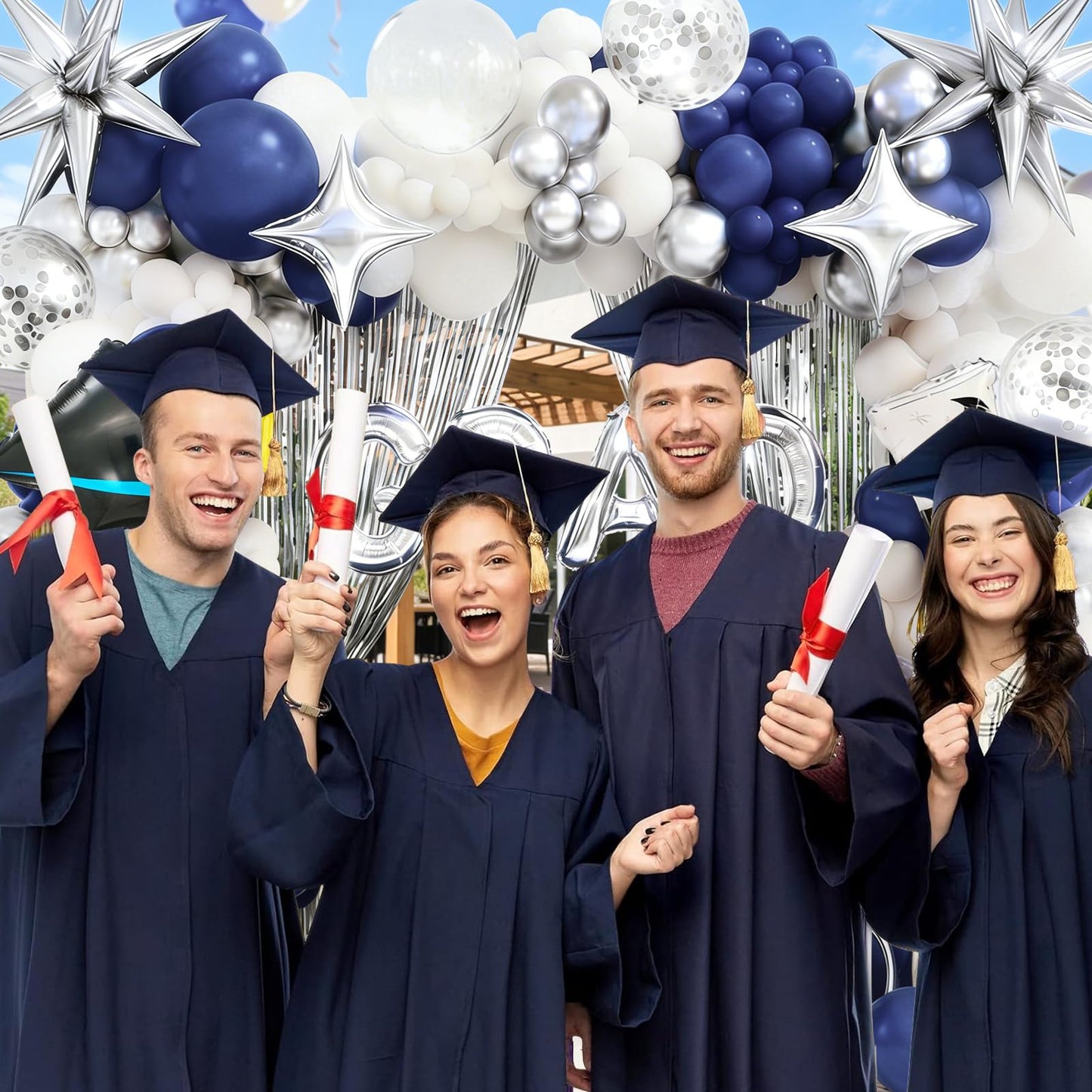Graduation Balloon Arch Kit 2026, 194pcs Class of 2026 Graduation Decorations, All-in-One Balloon Garland Kit for Graduation Party Backdrop & Photo Booth,Navy Blue Silver Balloons with GRAD Letters