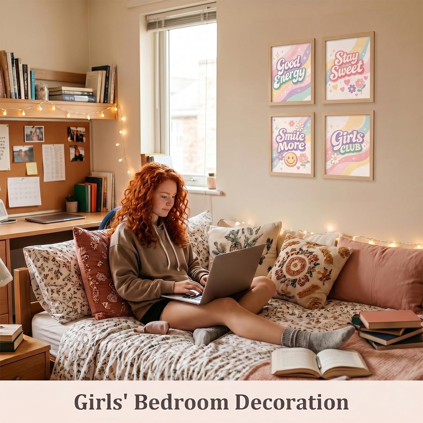 SJUDHHG Dorm Room Decor for Girls, Inspirational Posters, Ideal Birthday Graduation Gift for Girls, Preppy Pink Wall Art for College Apartment Bedroom Classrooms Living Room, 8 x 10 inch Set of 4 (Unframed)