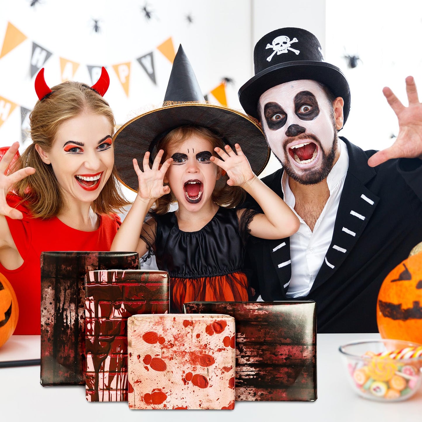 JarThenaAMCS 12 Sheets Halloween Bloody Wrapping Paper - Not Roll - Blood Splatter Brick Gift Wrap Paper Folded Flat for DIY Crafts Holiday Horror Party Supplies, 19.7 x 27.6 Inch