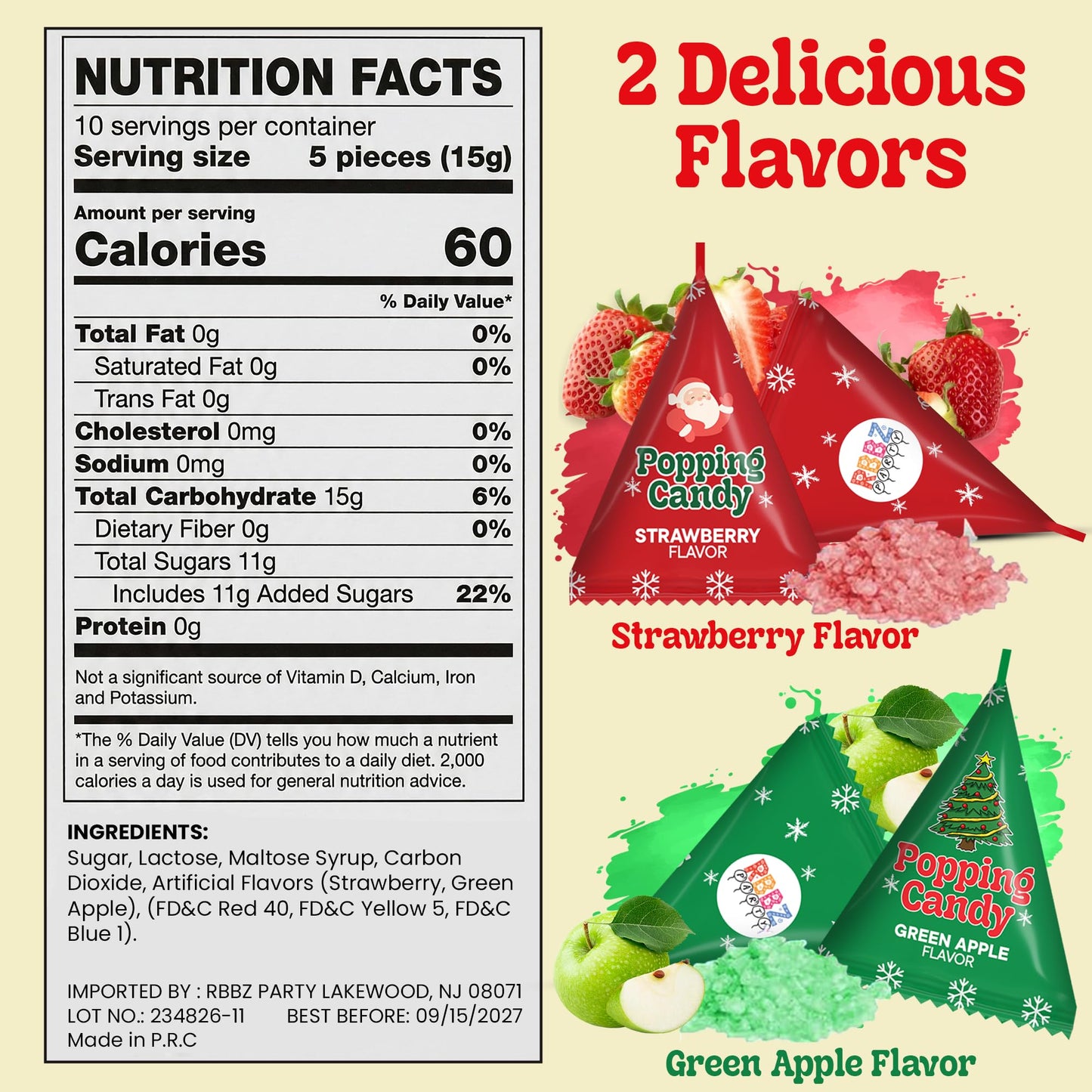 Christmas Popping Candy Bulk – 50 Pack Individually Wrapped Holiday Candy – Stocking Stuffers for Kids – Xmas Party Favors, Classroom, Holiday Goodie Bag Fillers, Kids Christmas Treats, and Birthday Parties