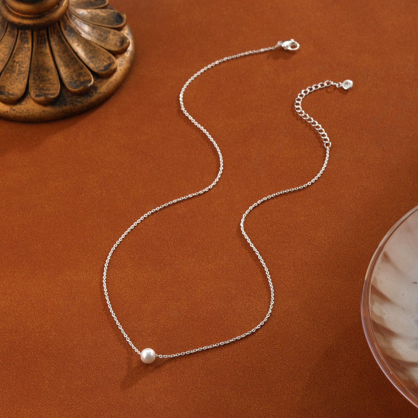 Sargetou Pearl Necklace for Women,14k Silver Plated Waterproof Small Cute Dainty Choker Necklace Drop Circle Single Pearl Chain Trendy Jewelry Fashion Gift