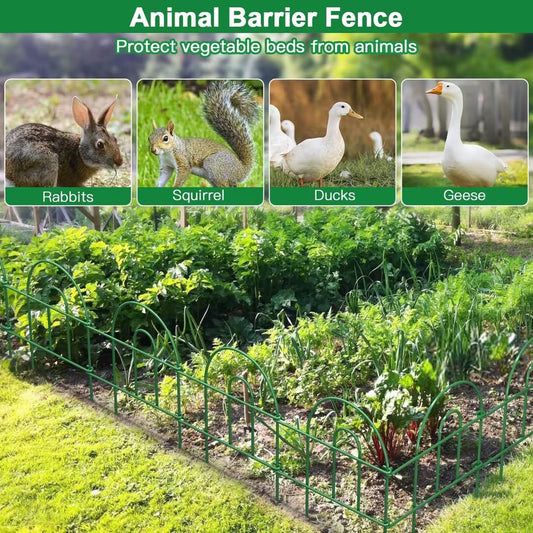 AMAGABELI 35 Panels 18in(H)×50ft(L) Decorative Garden Fence No Dig Rustproof Metal Pre-Linking Fence Panels Garden Edging Border Animal Barrier Fencing for Flower Beds Yard Patio Outdoor Decor Green