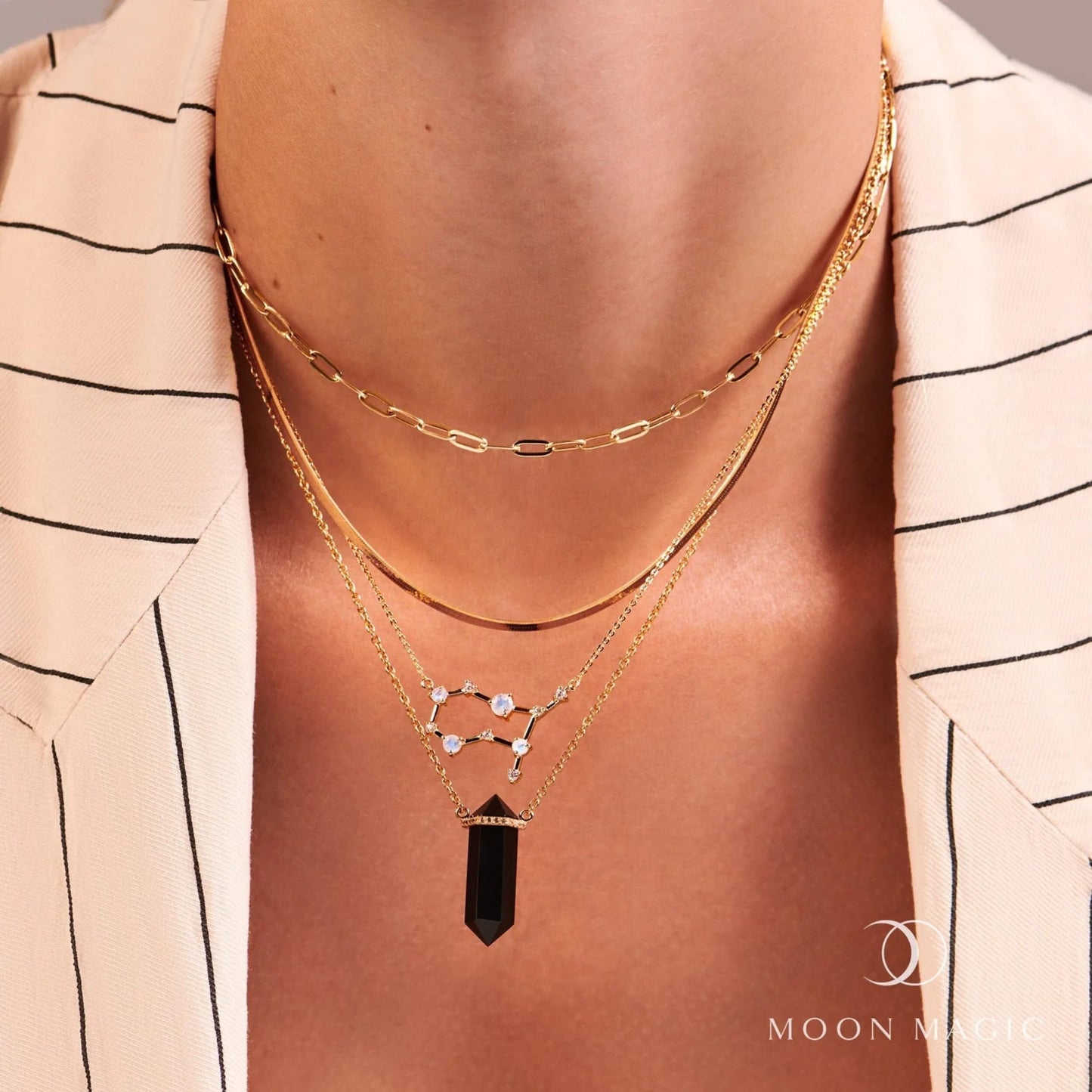 Moon Magic Moonstone Necklace - Gemini Zodiac Constellation / 925 Sterling Silver - 18k Rose Gold - Yellow Gold Rainbow Moonstone Necklaces for Women/Authentic Rainbow Crystal Jewelry