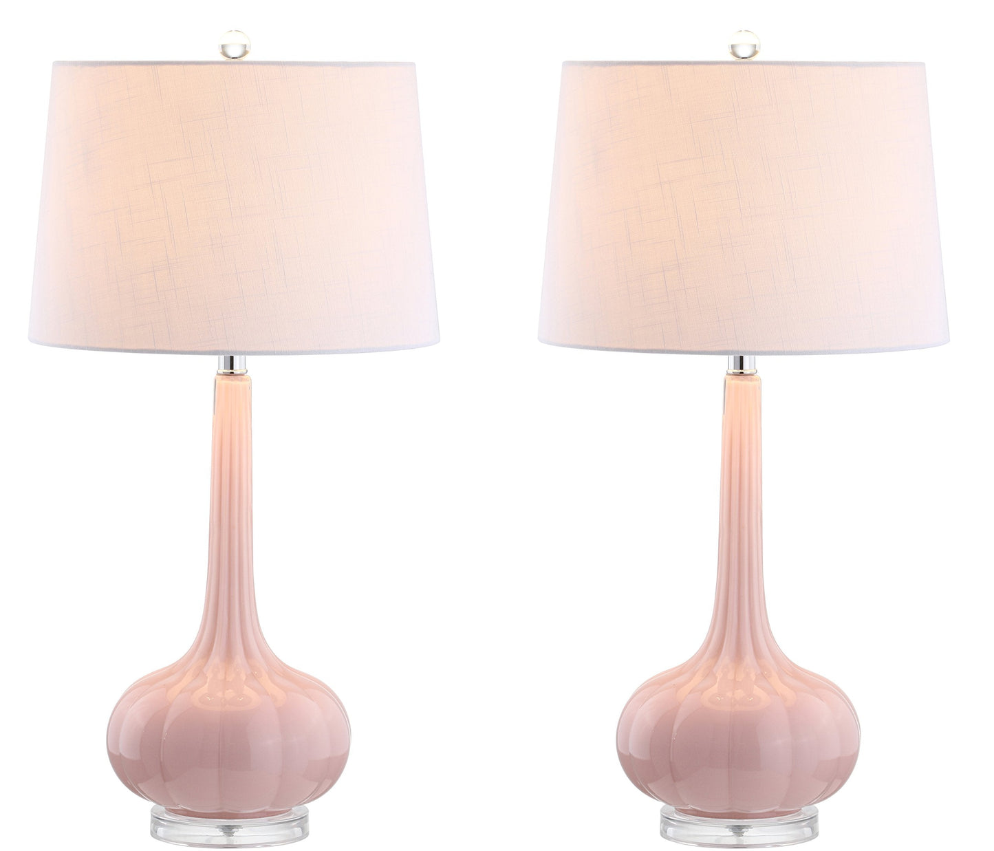 JONATHAN Y 28.5" Pink Glass Teardrop LED Table Lamp Set of 2 for Living Room Bedroom Nightstand, White Linen Shade Modern Transitional Bedside Desk Lamp JYL1079A-SET2