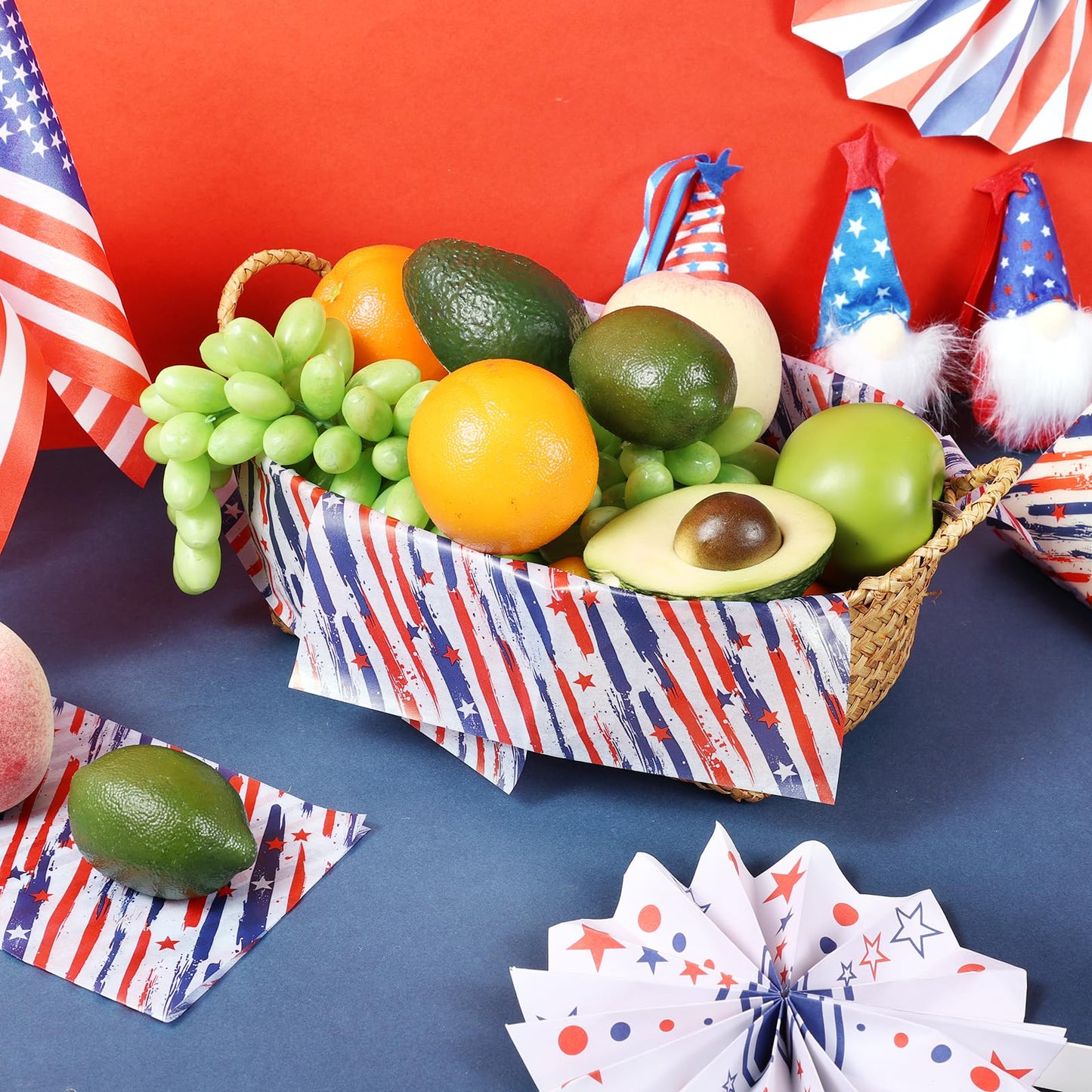 150 Sheets Patriotic Stripe & Star Wax Paper for Food Deli, 9.8 x 8.3 inch Red Blue Stars and Stripes Greaseproof Deli Sheets for 4th of July Sandwich Picnic Basket Liner Memorial Day Supplies