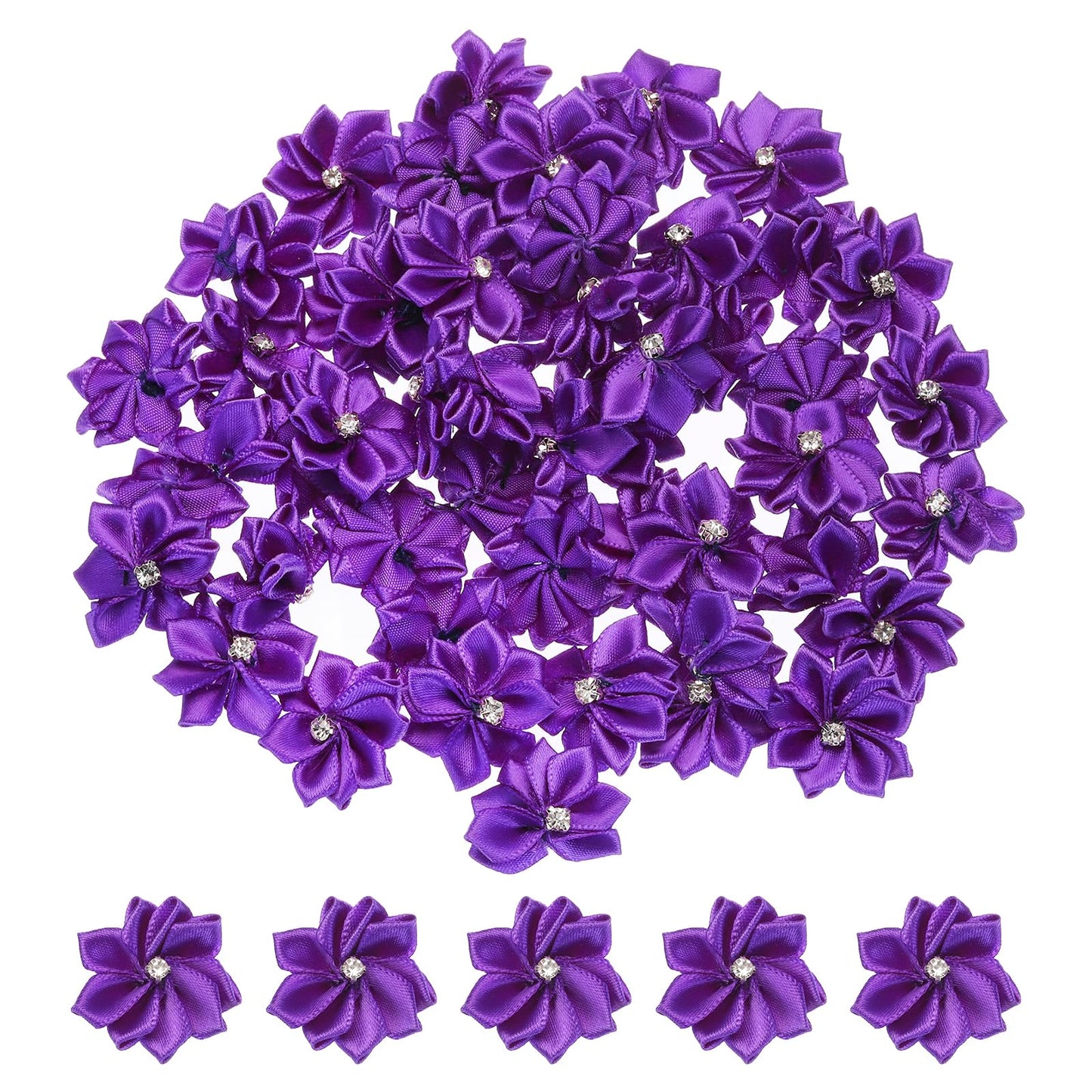 PATIKIL 1.2 Inch Small Ribbon Flowers, 50 Pcs Satin Ribbon Flowers Mini Fabric Flowers for Crafts DIY Wedding Ornament Appliques, Dark Purple