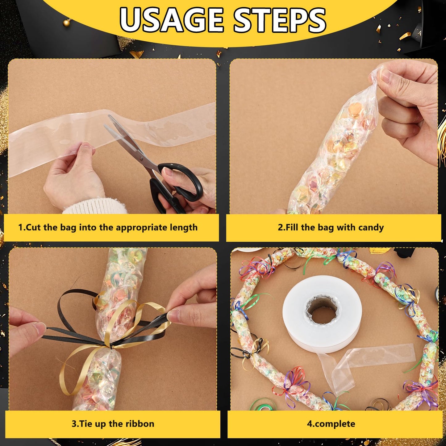 2026 Graduation Candy Lei Tubing Making Kit 2" x 984ft Plastic Lei Bags for Party Poly Tubing 6 Rolls Ribbon Graduation Bags for DIY Party Packing Wreaths Packing Snacks
