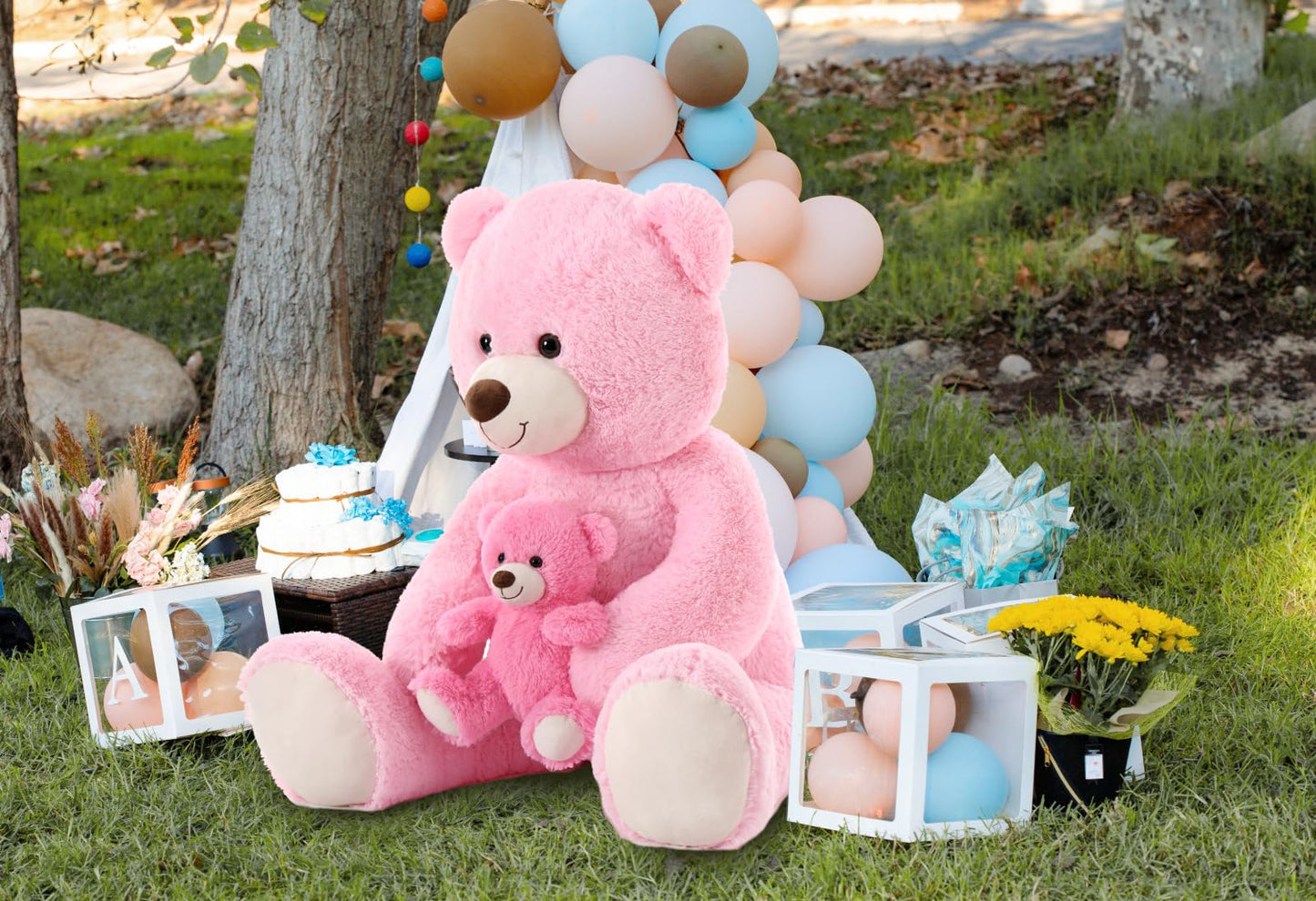 MorisMos Giant Teddy Bear Stuffed Animal Hugging Plush Toys Duo,43" Big Mama Baby Stuffed Teddy Bear Toys for Kid Girl Boy Mom, 4ft Large Stuffed Animals Gift for Birthday Baby Shower Decor Christmas