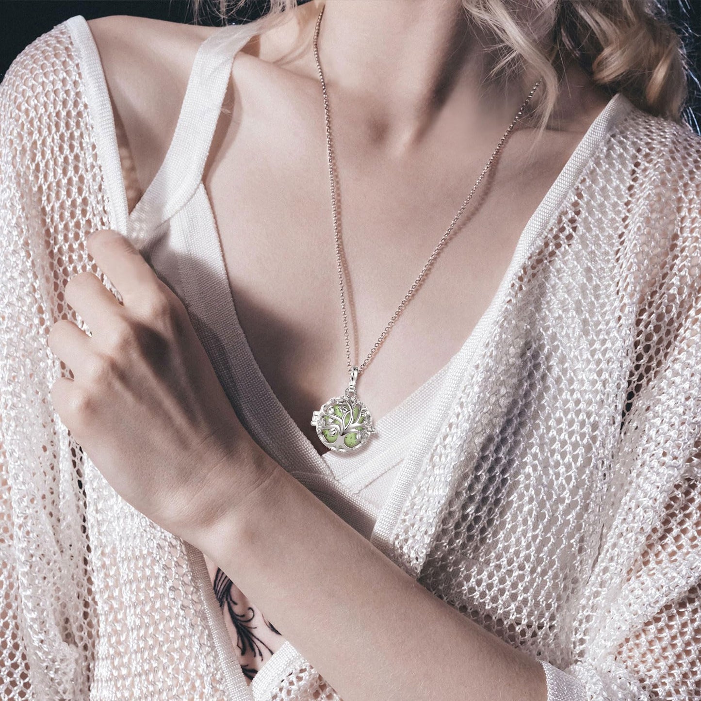 INFUSEU Aromatherapy Necklaces for Women Essential Oil Diffuser Jewelry Lava Stone Rock Tree of Life Pendant Aroma Scented Perfume Locket Gifts