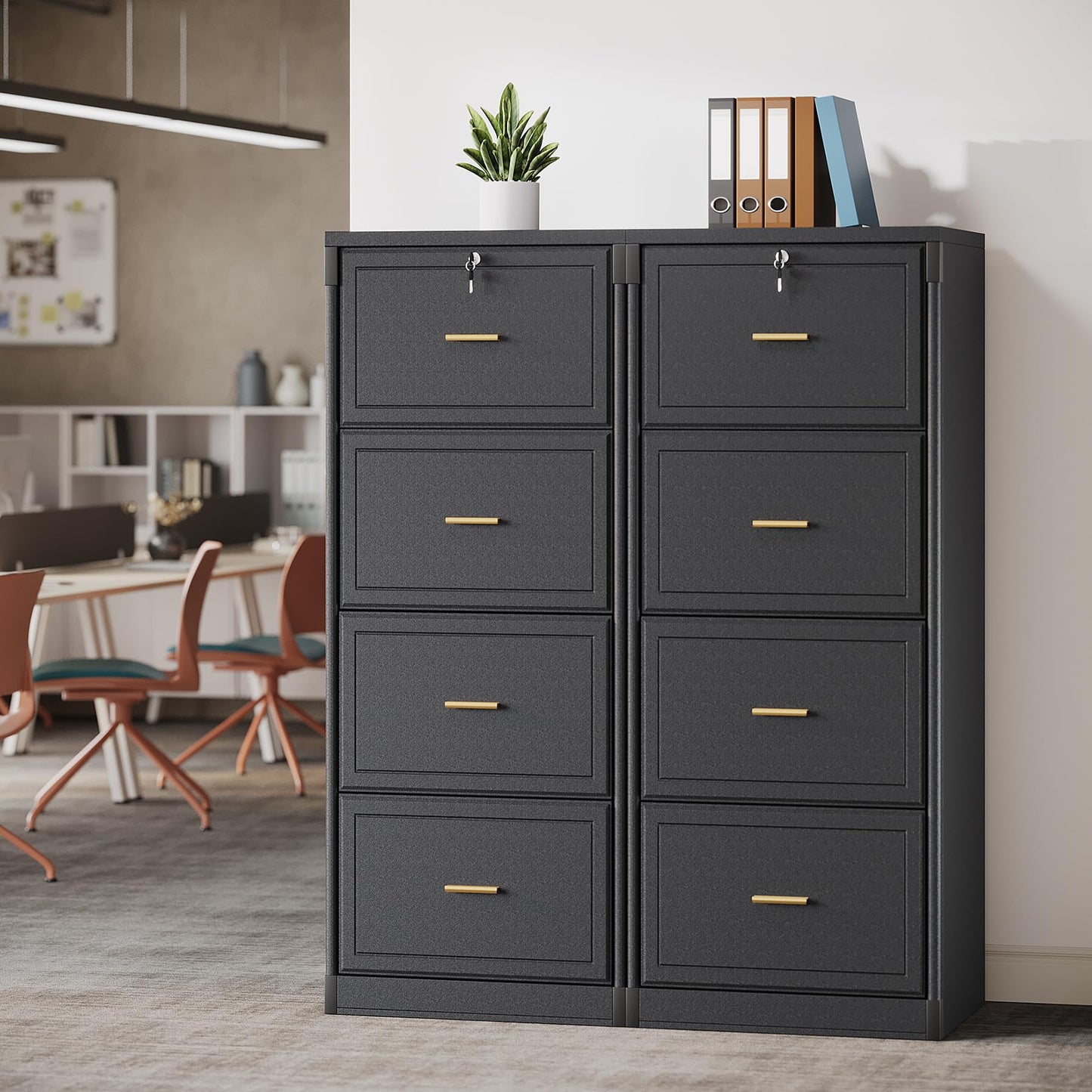 LITTLE TREE 4-Drawer File Cabinet with Lock, Large Vertical Storage Cabinet, Secure Space-Saver for Home Office, Compatible with A4/F4/Letter/Legal Size Files, Filing Cabinets for Home Office, Black